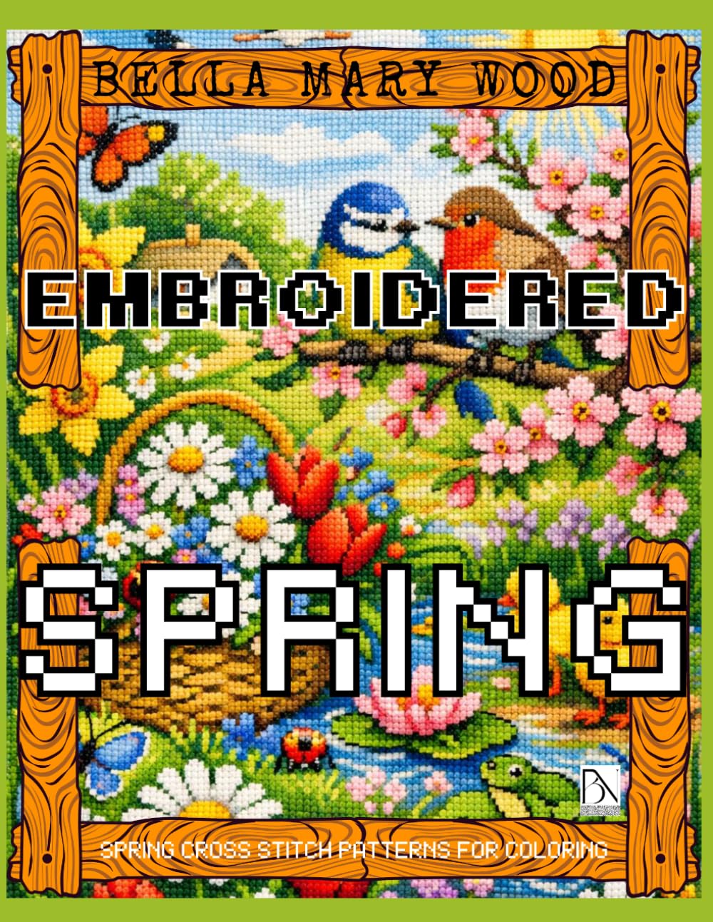 Embroidered Spring, or spring cross stitch patterns for coloring: embroidery coloring book
