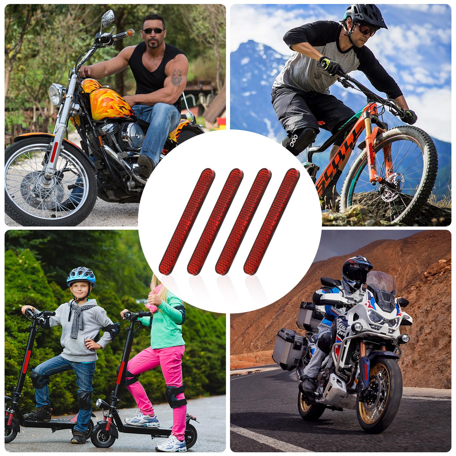 Zestaw 4 sztuk katadioptrów samoprzylepnych do motocykli, 100×13×7mm Odblaskowy Trójkąt Motocyklowy Oczy Kota Z Homologacją E4, Mini Reflektor Uniwersalny do Rowerów, Prostokątny Czerwony