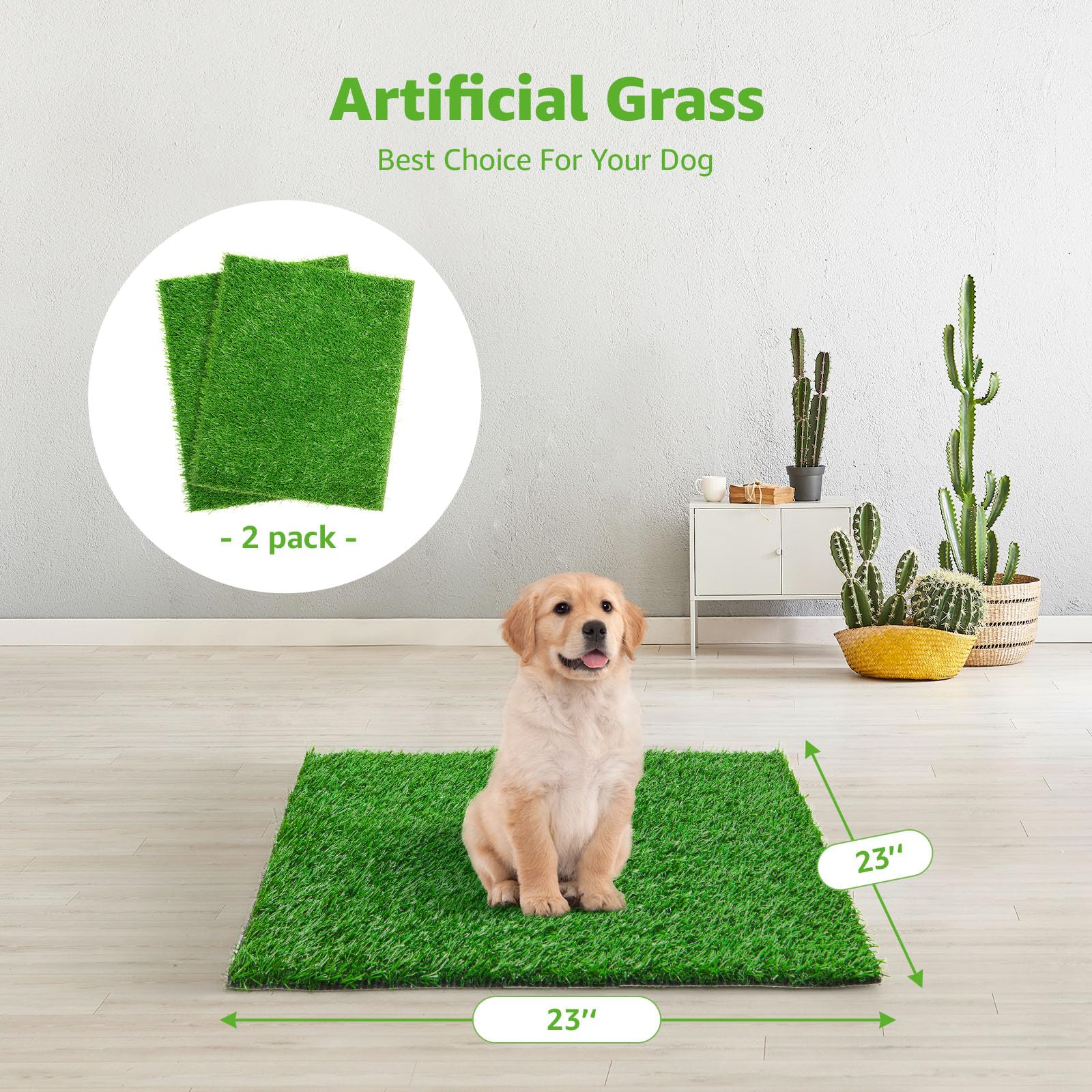 Lot de 2 tapis de propreté artificiels pour chien - Pour l'apprentissage de la propreté - Facile à nettoyer avec une forte perméabilité (58,4 x 58,4 cm)