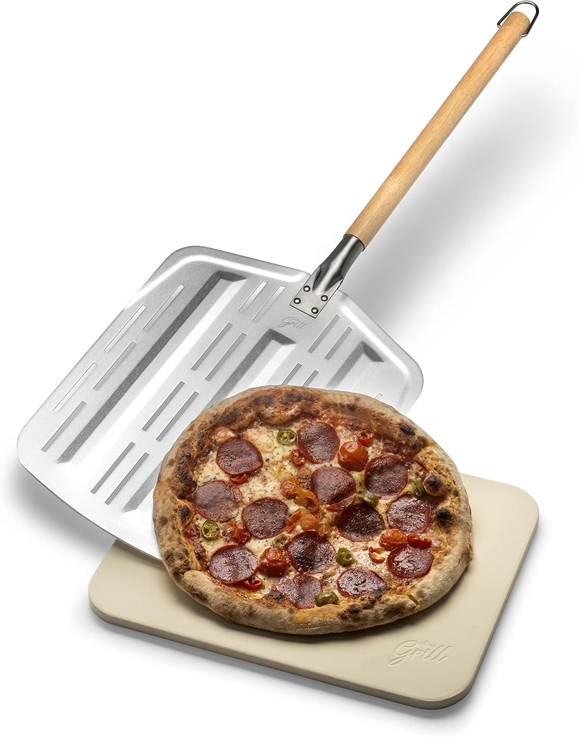 Hans Grill Pizza Stone PRO XL Baking Stone For Pizzas use in Oven, Grill or BBQ FREE Long Handled Anodised Aluminium Pizza Peel | Rectangular Stone 15 x 12 " Inches | For Pies, Pastry, Bread, Calzone : Patio, Lawn & Garden