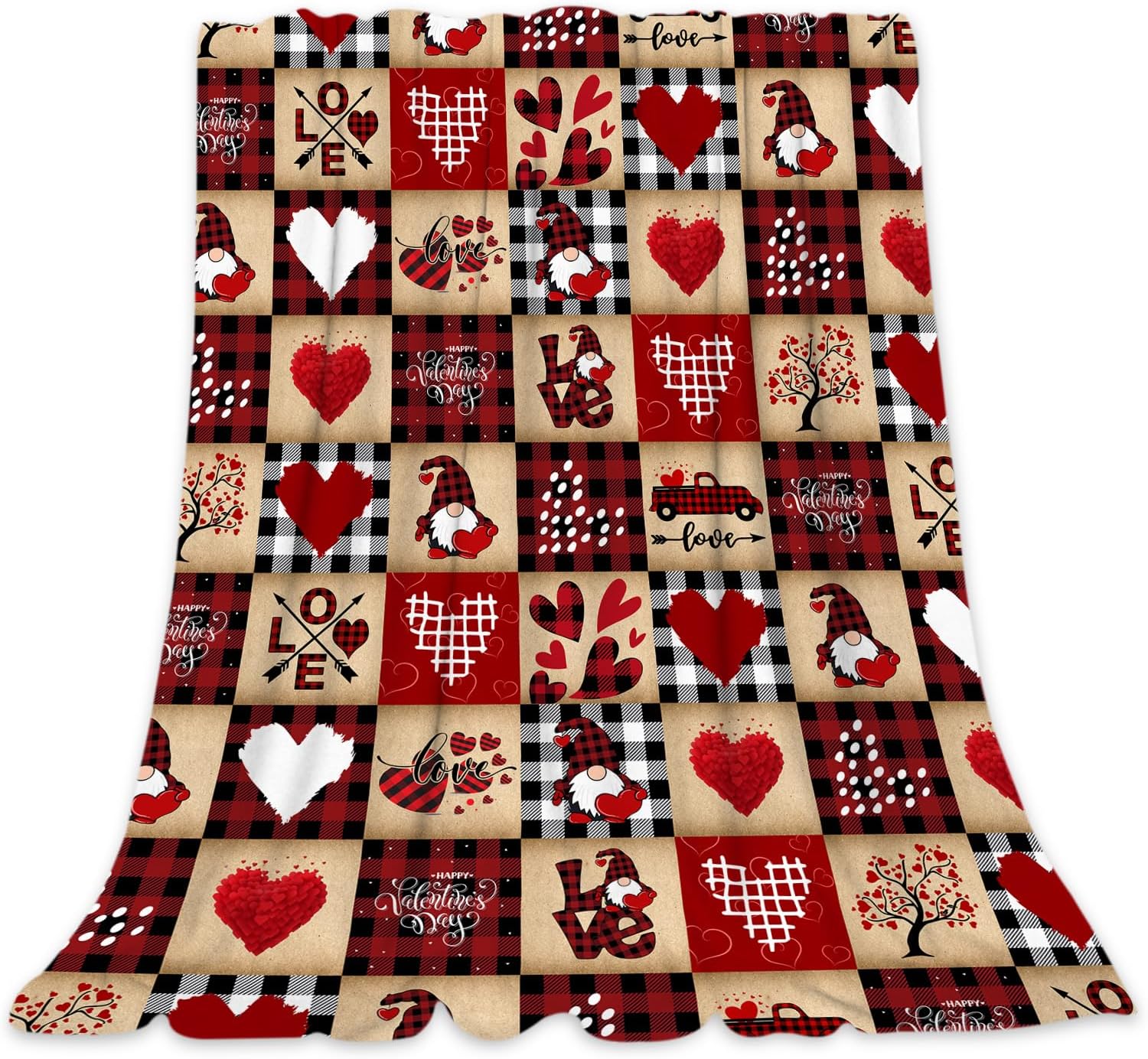 Luxury Valentine’s Day Gnome Throw Blanket 80"X60" –Soft Heart Blanket for Couch, Plush Valentine Throw, Lightweight Cozy Gnome Blanket for Adults, Gnome Gifts for Women Wife