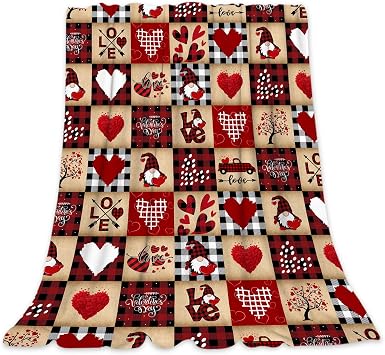 Luxury Valentines Day Gnome Throw Blanket 40"X30" Soft Heart Blanket for Couch, Plush Valentine Throw, Lightweight Cozy Gnome Blanket for Adults, Gnome Gifts for Women Wife