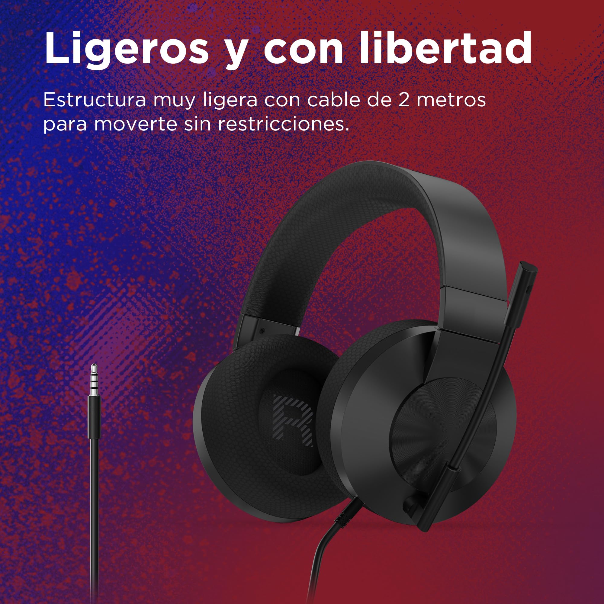 Lenovo H210 Auriculares Gaming, Sonido Profundo con Altavoces de 50mm, micrófono con cancelación de Ruido, Almohadillas de Tela Transpirable y Lavable – Negro