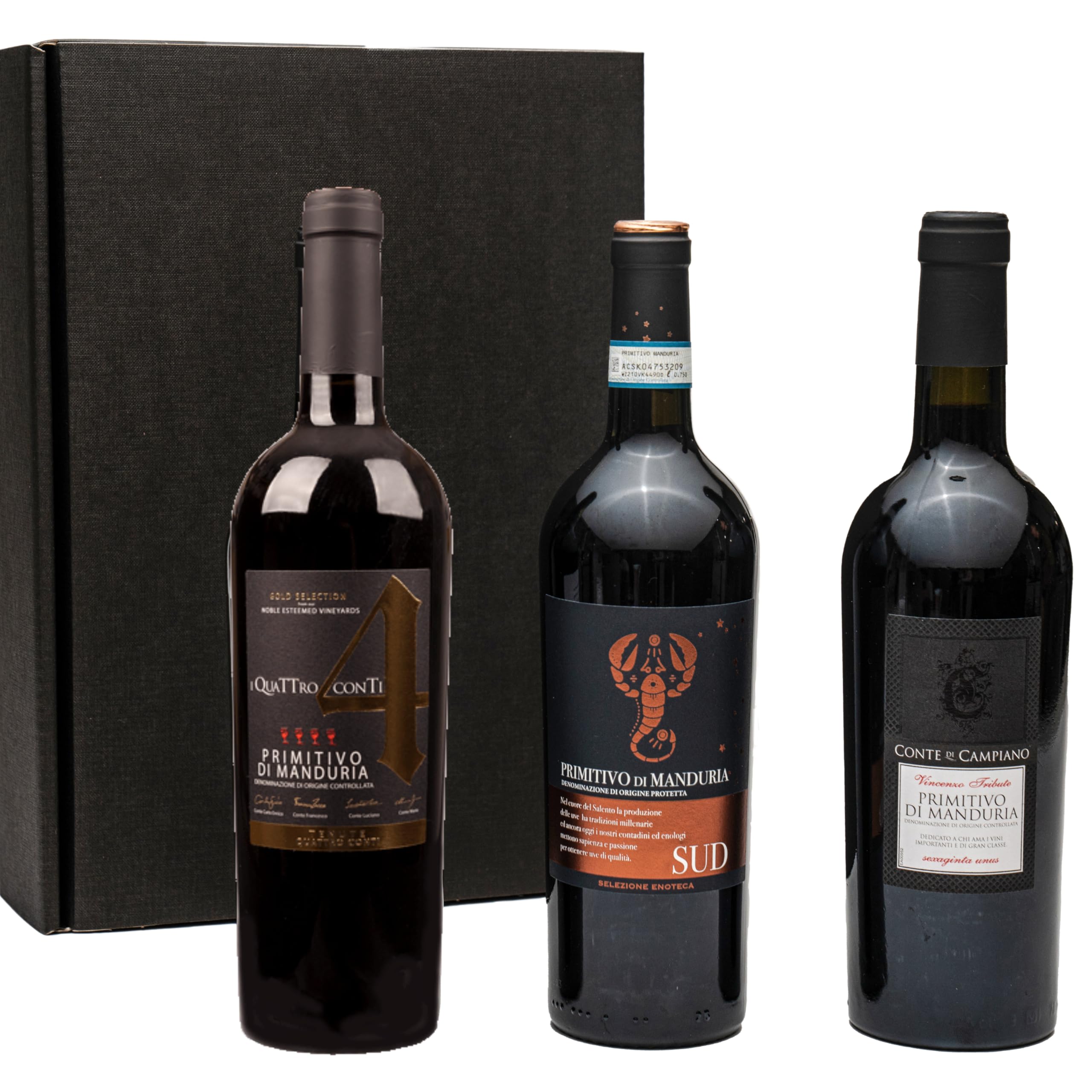 Geschenkset Primitivo di Manduria | 3 hochwertige italienische Rotweine aus Apulien | trocken | 3 x 0,75 L | Geschenkset für Weingenießer