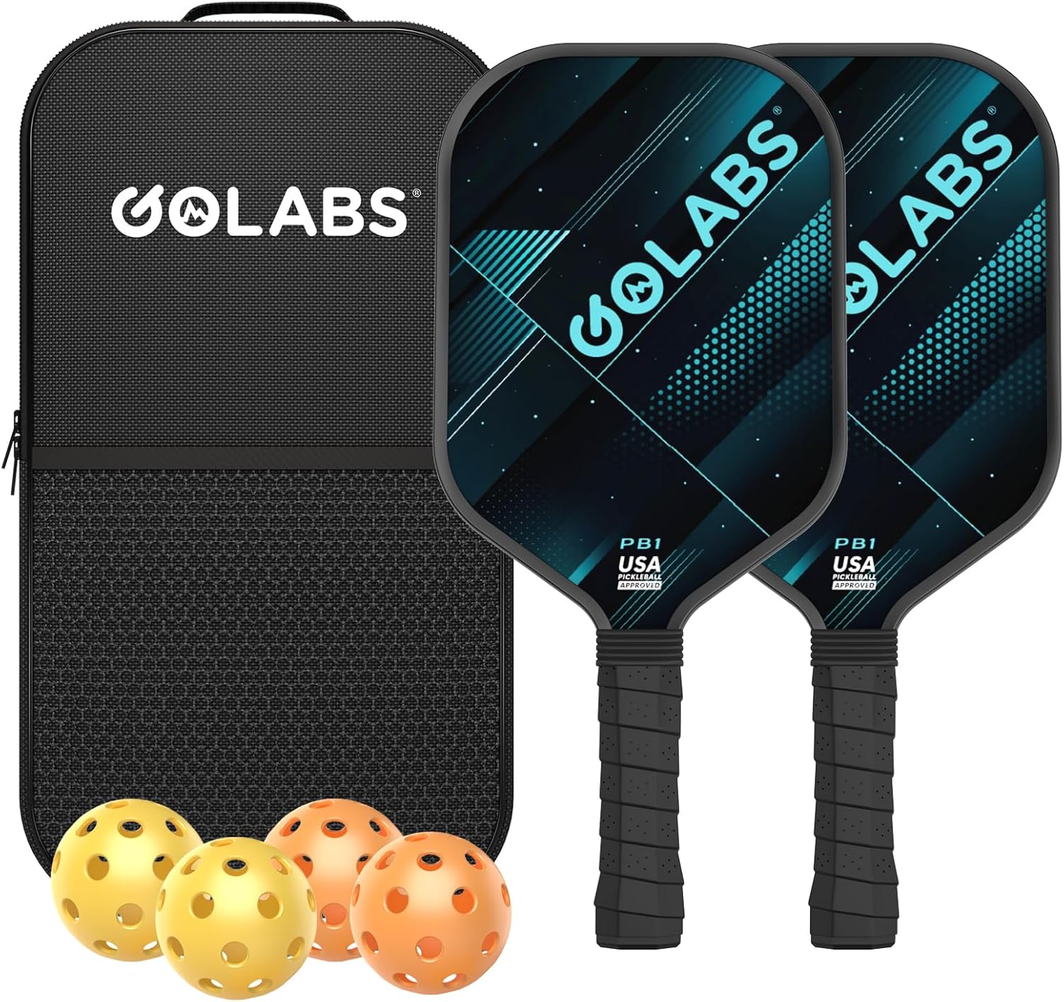 Golabs PB1 Pickleball Paddles Set of 2, Fiberglass Surface, 16mm STR-Core Polymer Core, USAPA Approved, 8oz Lightweight Grip