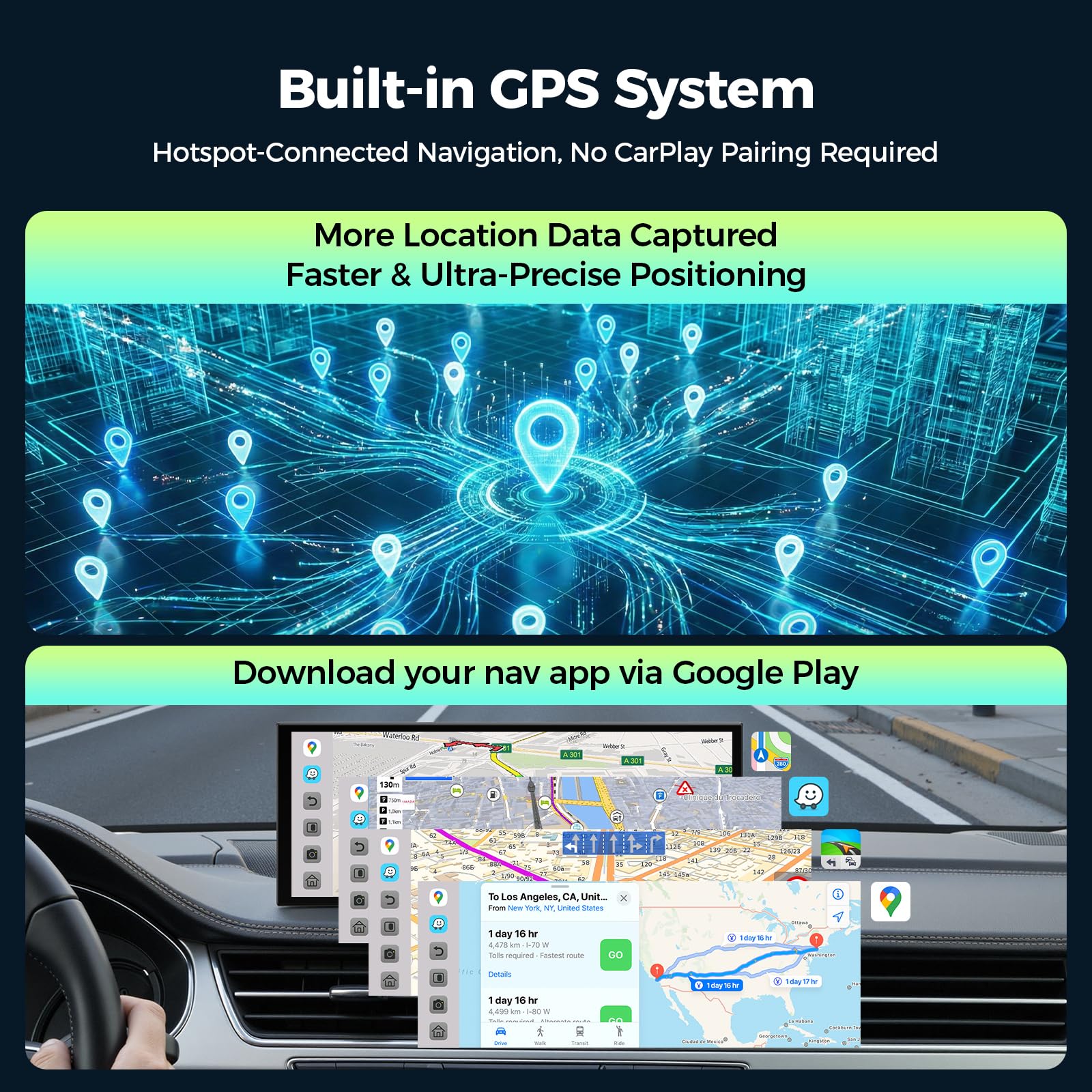 LAMTTO Wireless Carplay Android Auto Schermo per Auto con Google-Play Gemini AI,11 Pollici Car Play Display con Android 15/8-Core Senza Ritardi/Telecamera di Retromarcia/AirPlay/OTA/Navigazione/FM