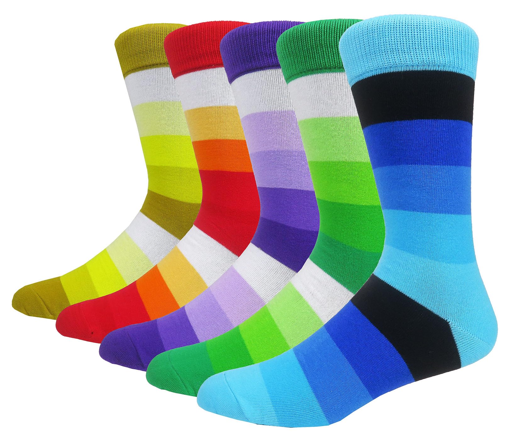 HIWEAR Mens Socks- Colorful Funky Novelty Design Rich Cotton,Men's Comfort Dress Calf Socks Multipack (UK, Alpha, One Size, Regular, Regular, Stripe2-5 Pack)