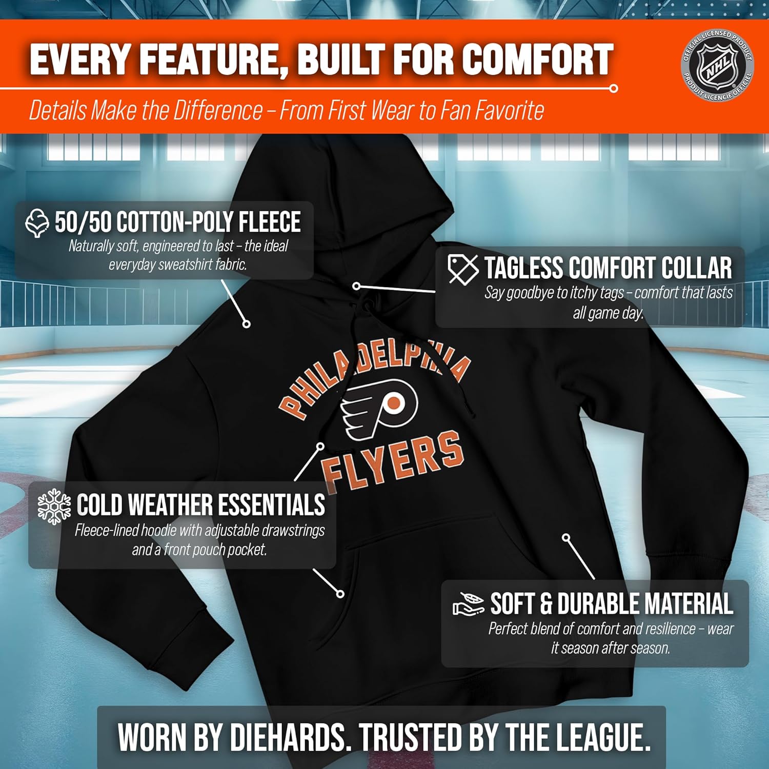 Wright & Ditson Adult NHL Gameday Hooded Sweatshirt - Officially Licensed - Fleece Hockey Pullover - Unisex Hoodie