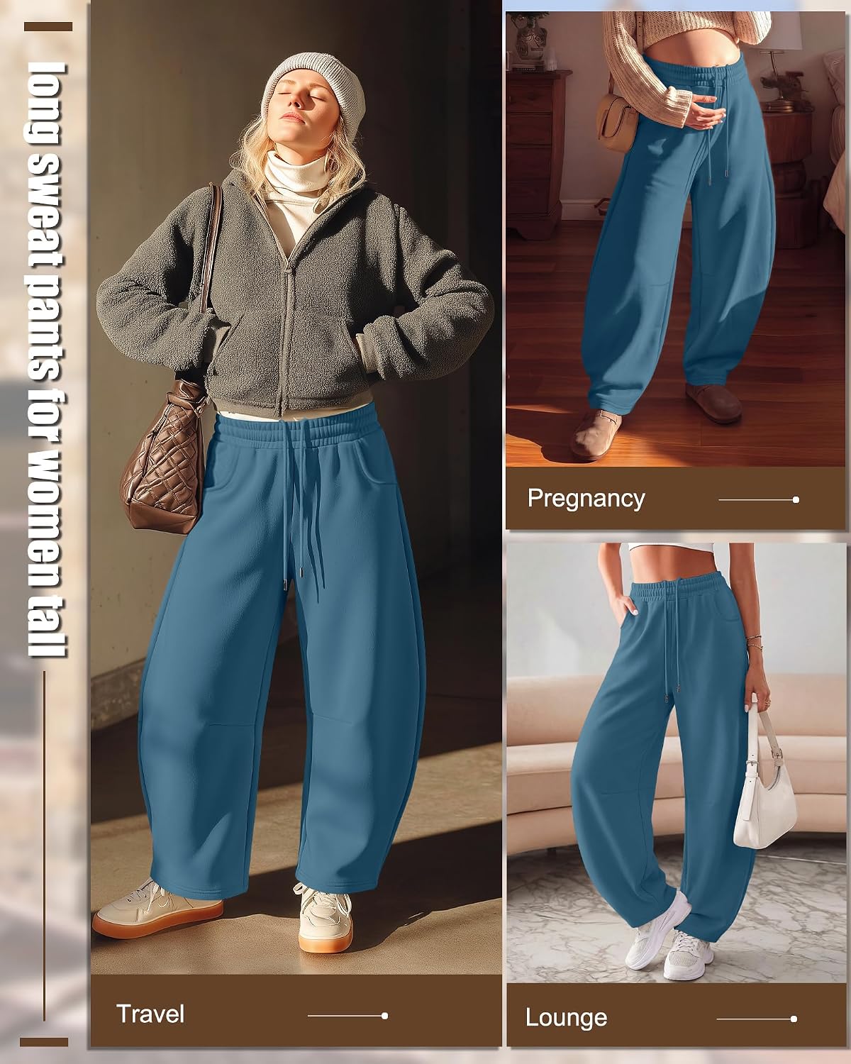 Neer Womens Barrel Pants Baggy Sweatpants Wide Leg Drawstring Elastic Waisted Casual Lounge Comfy Loose Fit with Pockets
