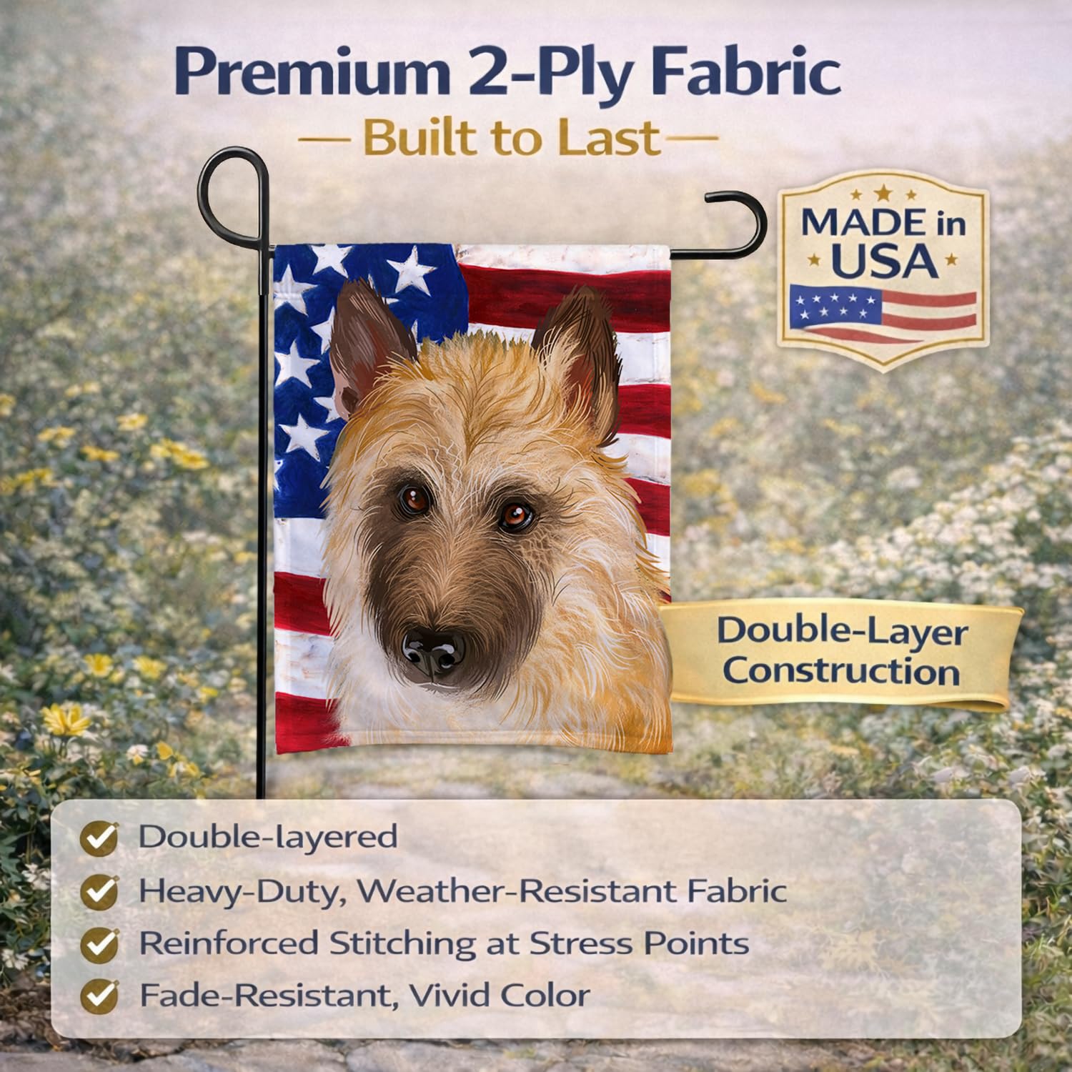 Caroline's Treasures CK6427GF Belgian Laekenois American Flag Flag Garden Size , Small, multicolor