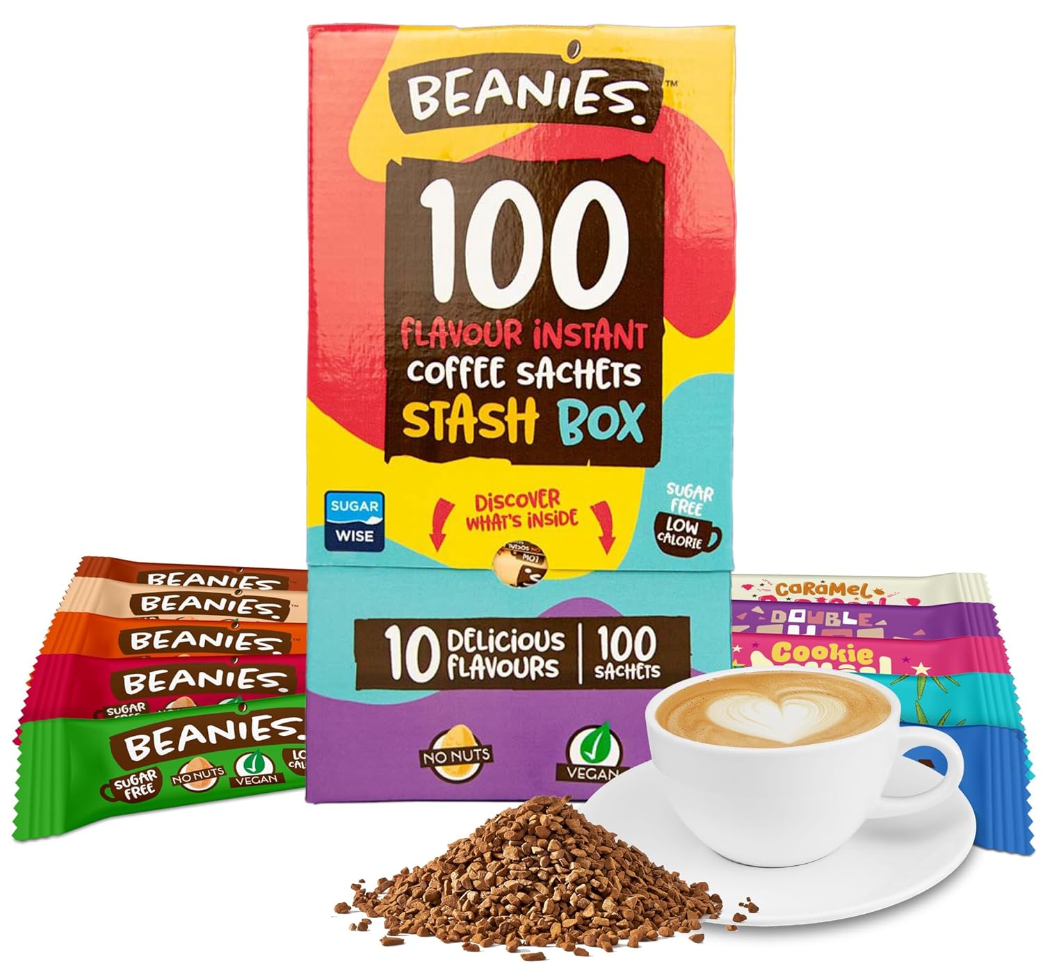 Beanies 100 Instant Coffee Packets Variety Pack of Full