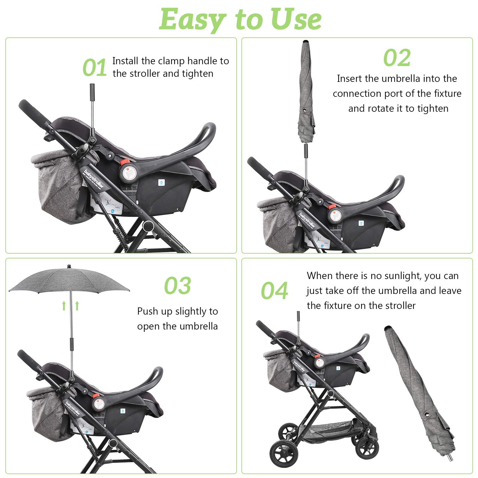 Sonnenschirm Buggy Universal UV Schutz 50+ 70 cm Durchmesser für Rund- und Ovalrohre