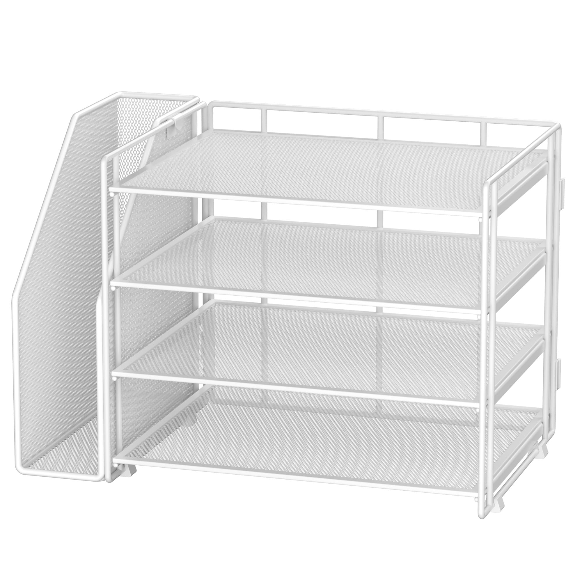 VITVITI Schreibtisch Organizer, 4 Ebenen Briefablage, Aktenhalter mit Stehsammlere, Büro Organizer für A4 Dokumentenablag, Zeitschriftensammler (Weiß)