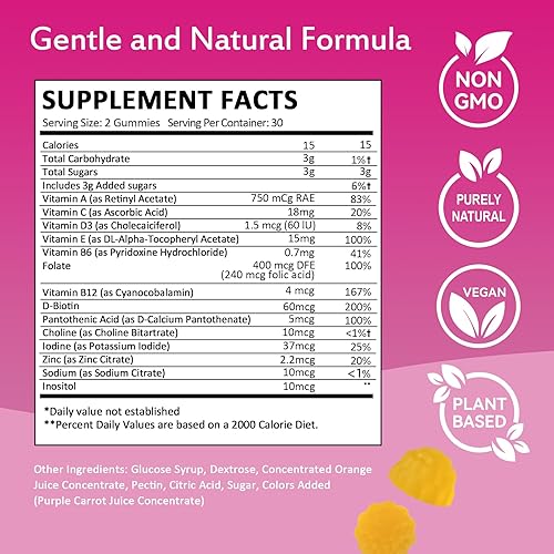 Miniatura 2 de Gomitas de apoyo de fertilidad para mujeres, equilibrio hormonal y apoyo de la concepción, vitaminas prenatales con mio-inositol y ácido