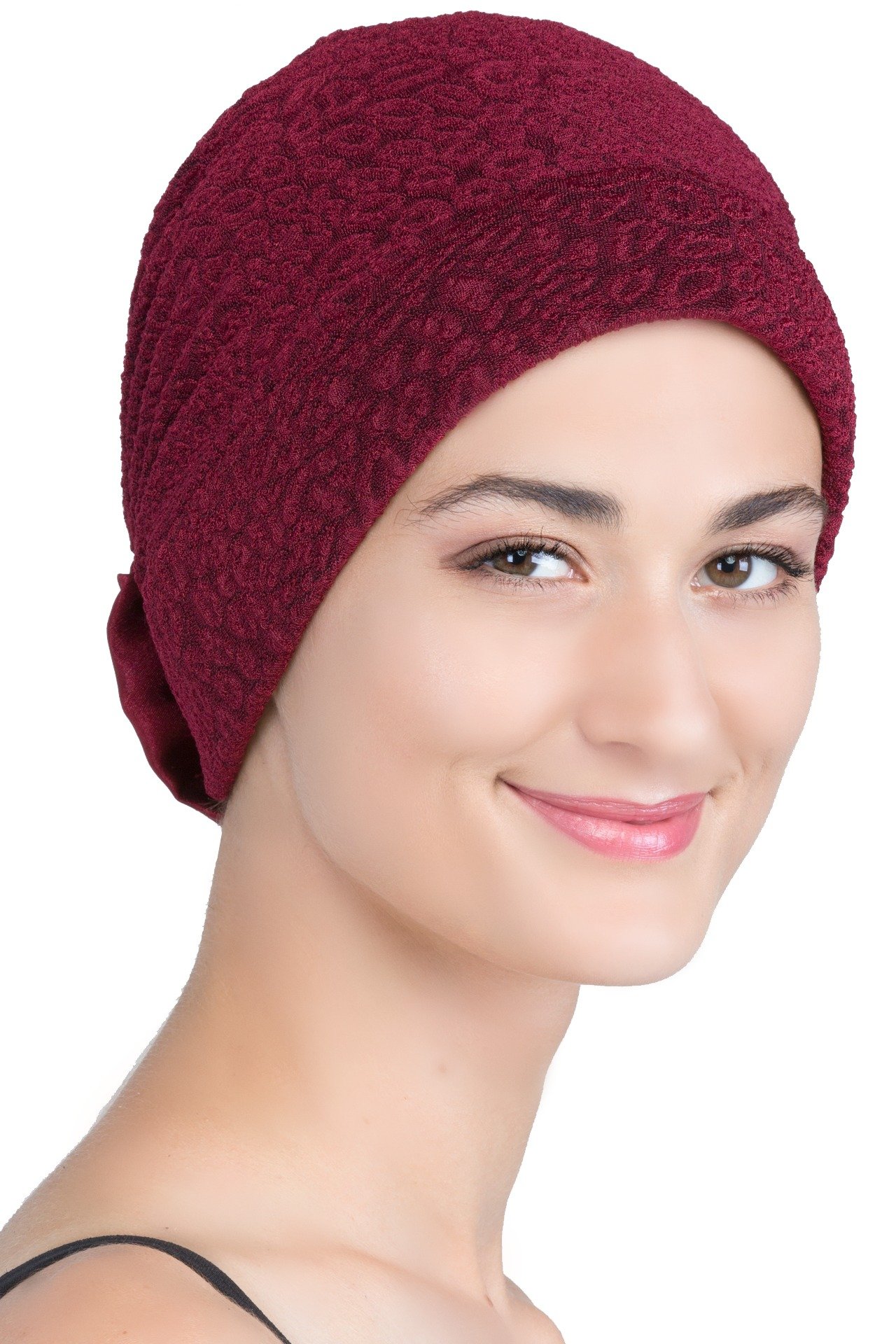 Deresina Headwear Women's Burgundy (Chifffon Rose) Deresina's Brocade Hat With Satin Rose For Hair Loss (Burgundy - One Size)