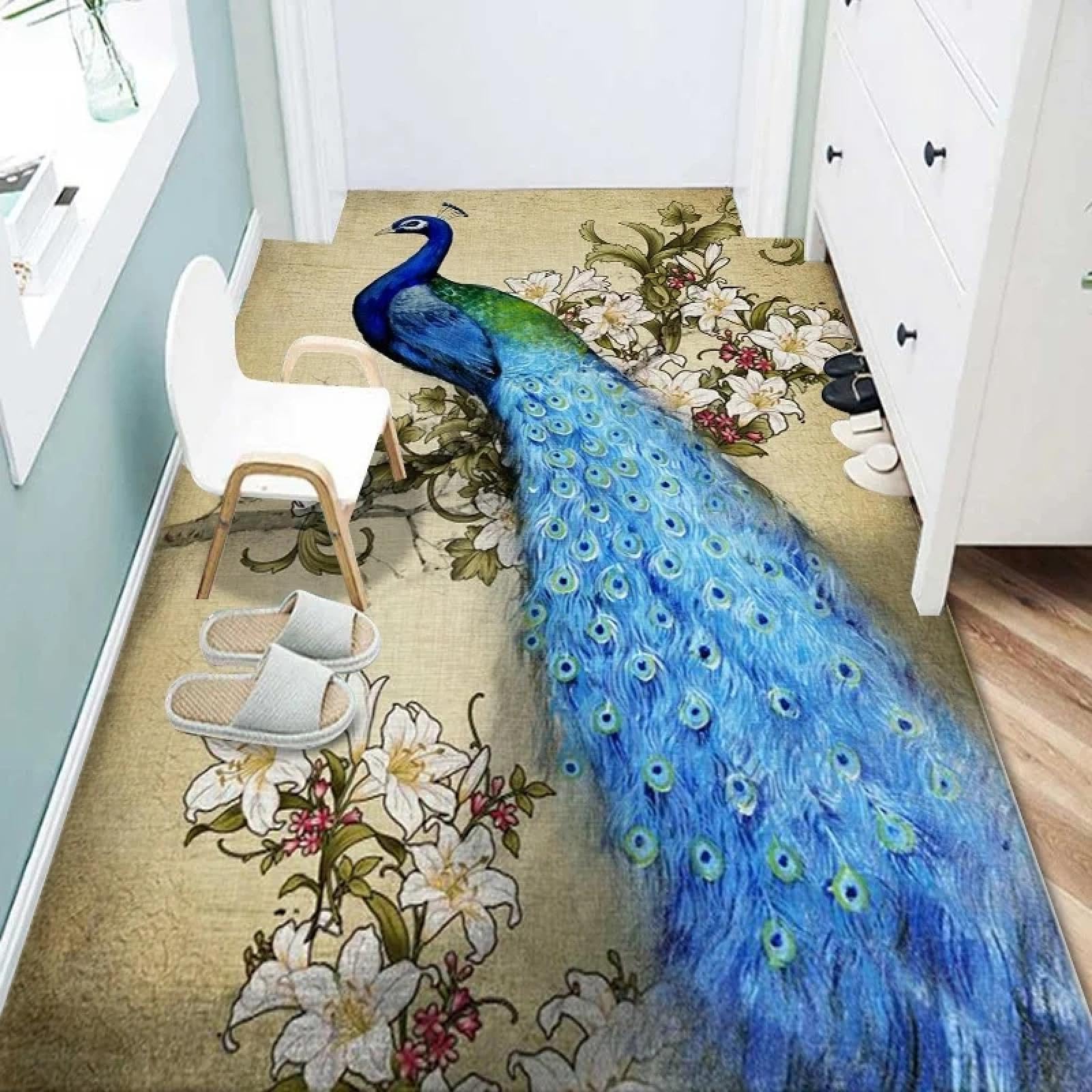 Tapis imprimé paon pour sublimer l'ambiance du salon