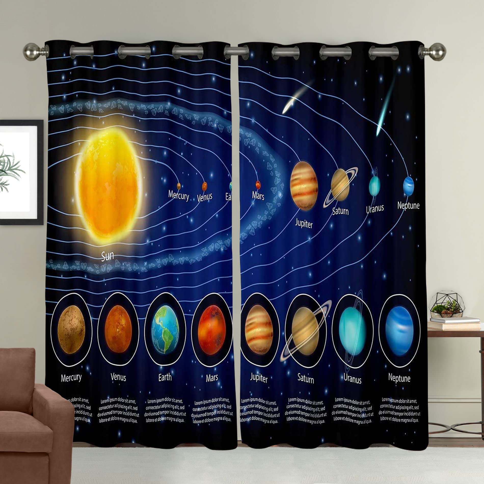 Nextchange Solar System Curtains Galaxy Outer Space Curtains for Bedroom for Kids Boys Girls Universe Planets Windows Drapes - Thermal Insulated Room Curtains for Living Room, 2 Window Curtain Panels
