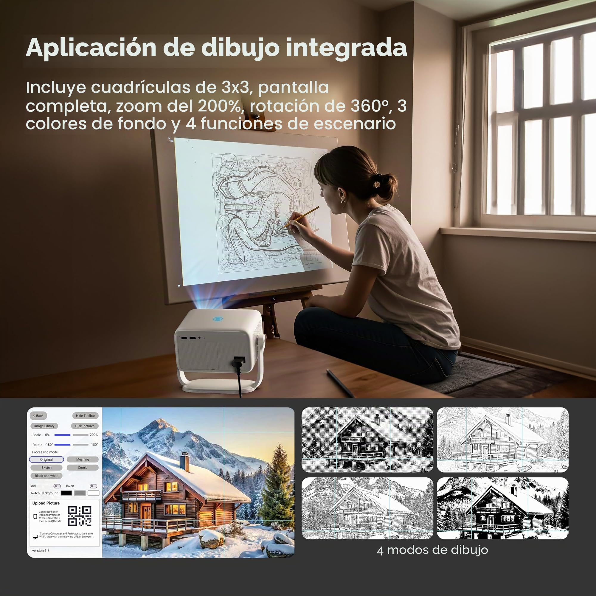 Caydo P3 Proyector Artístico con Aplicación Exclusiva para Artistas, Proyector Portátil con Autofoco y Corrección Keystone, Resolución Nativa 1080P para Dibujo y Calco, Proyección de 40''-120''