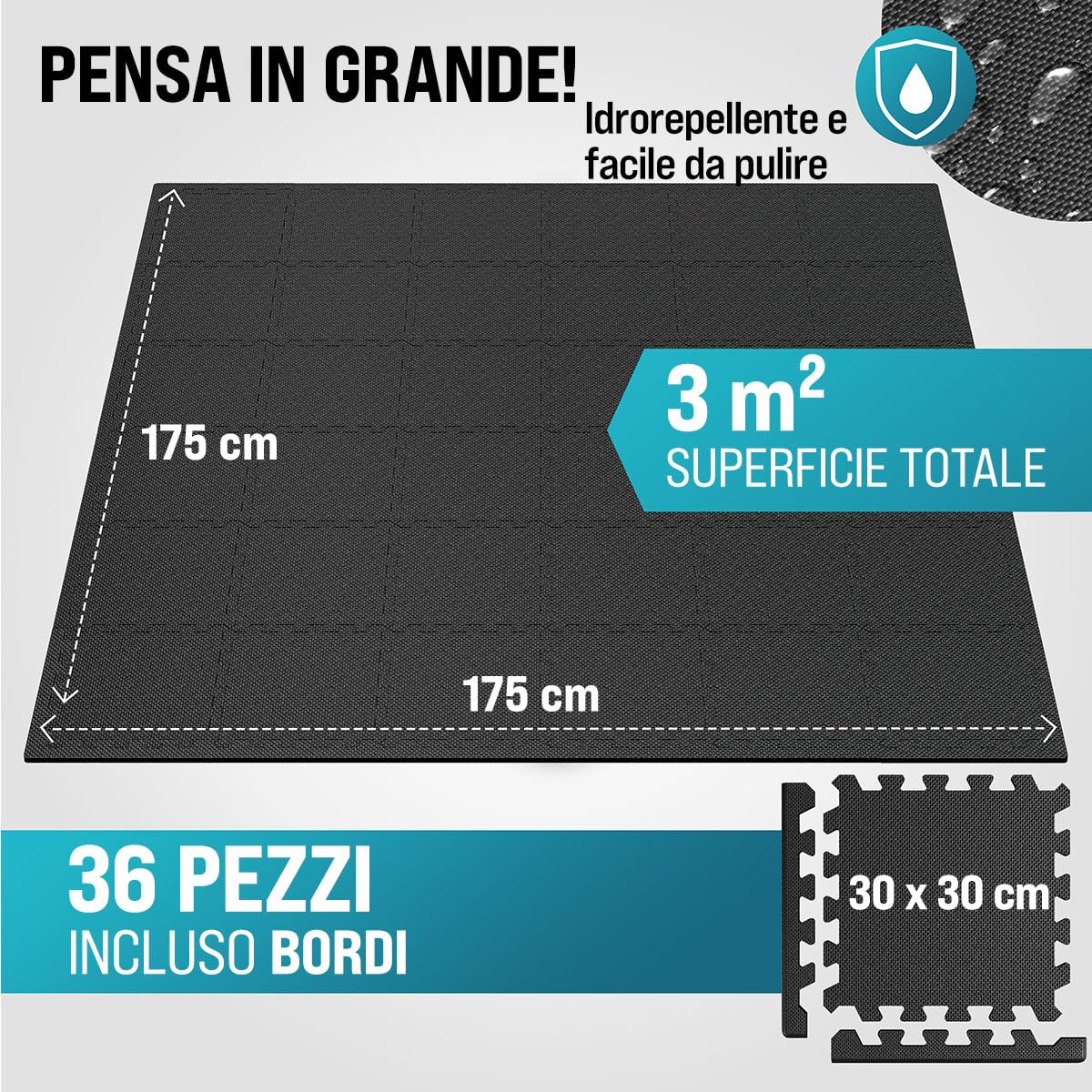 MONZANA® 36x Tappeto Fitness 30x30 cm Tappetino Puzzle da Ginnastica 3 m² Antiscivolo Schiuma Eva Allemamento Palestra