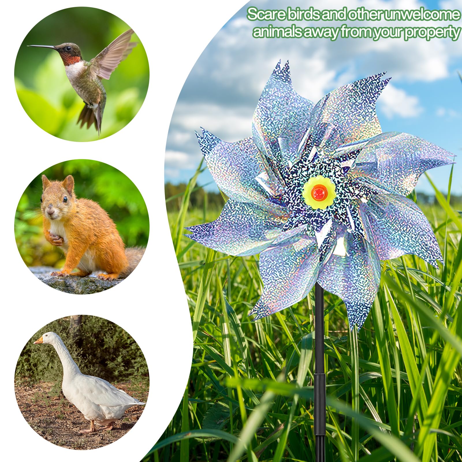 9PCS Molinos de Viento Reflectivos,Repelente de Aves,Molino de Viento Jardin,Repelente de Palomas, Pajaros.Se Utiliza para Proteger Jardines,Granja.