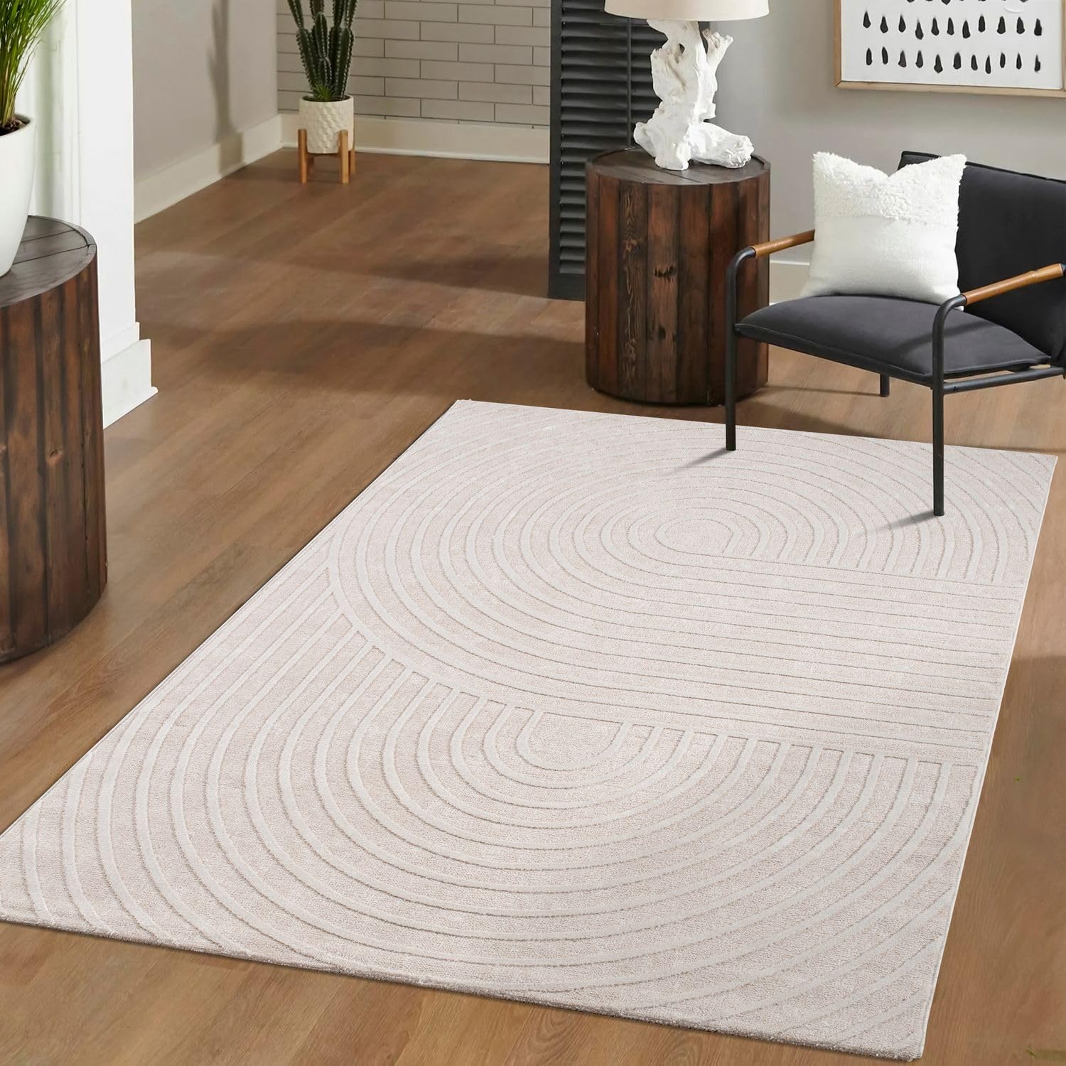 TT Home Tapis Salon Salle À Manger Poil Court Style Boho Scandinave Design Moderne Uni Optique Géométrique Arc-en-Ciel, Dimension:160x220 cm