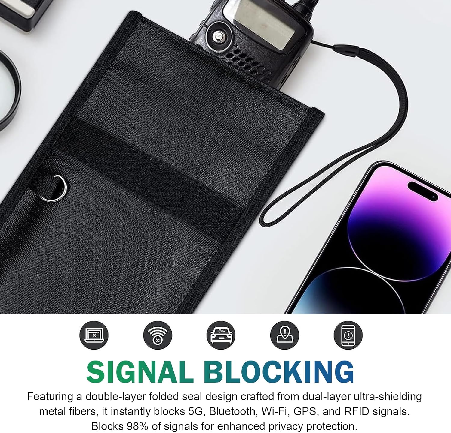 2 PCS Faraday Bag for Phones, Anti-Tracking Security Signal Blocking Pouch, 8.37 x 4.9 Inches Signal Blocking Anti-Tracking Pouch, Universal Car Protection Signal (Blacke #S)