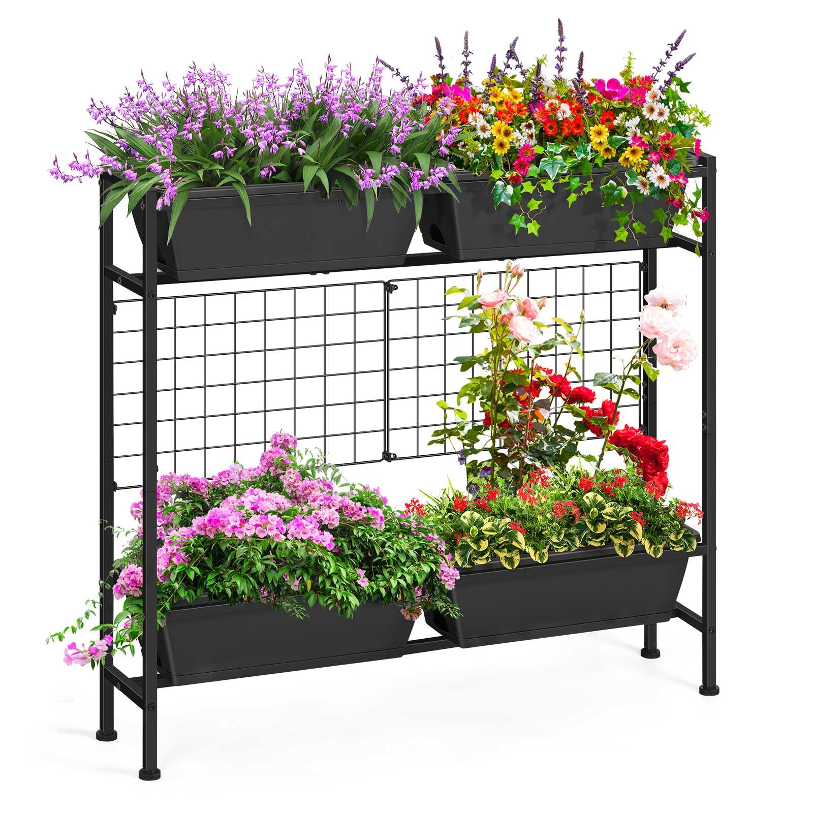 OYEAL Raised Garden Bed with Legs & Trellis, 32" Tall Vertical Garden Planter Boxes Outdoor Flower Bed for Gardening, Vegetables, Flowers, Herbs, Backyard, Grey