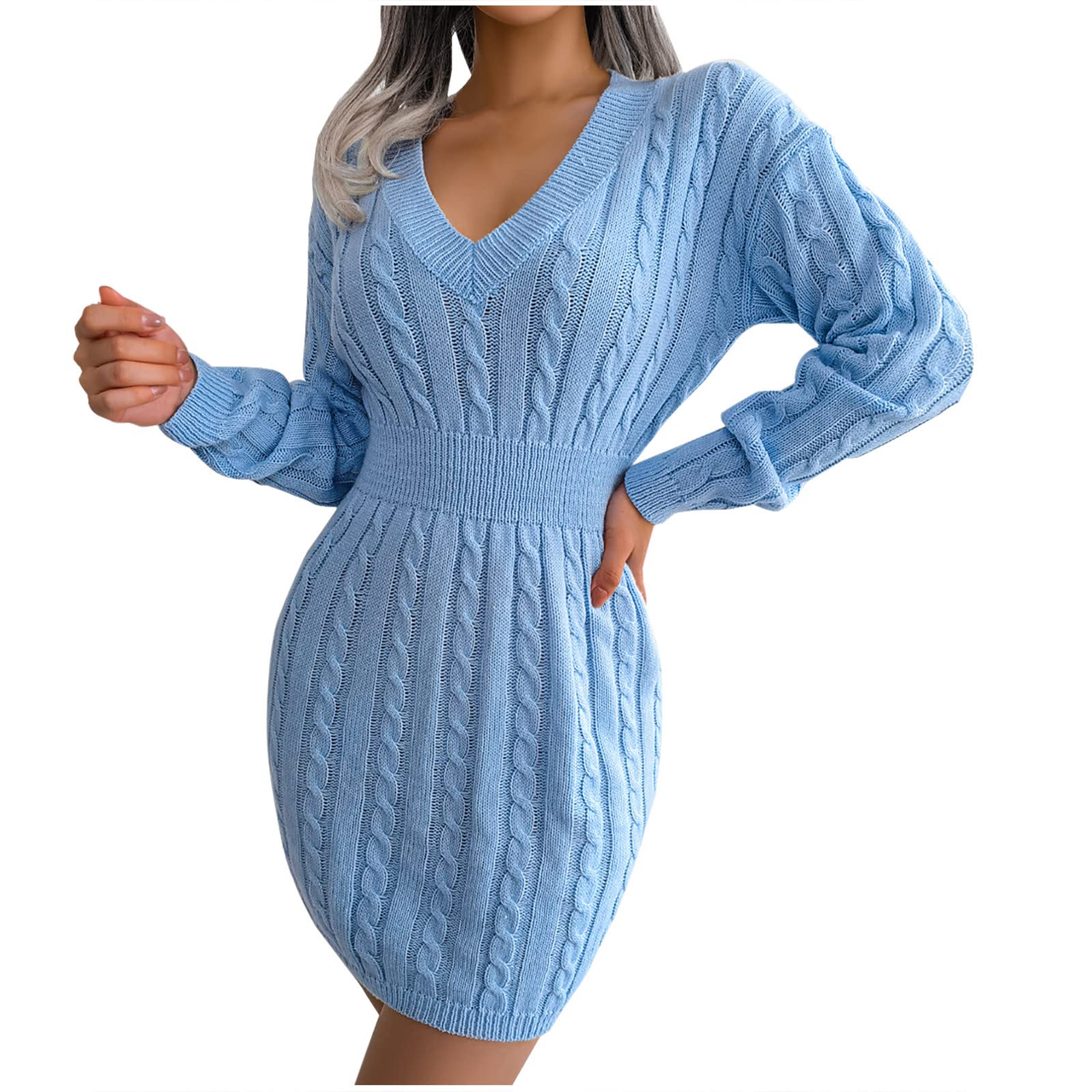 HailmkontWomens Summer Fall 8-292 Royal Blue Women for Juniors Vneck Sweater Slimming Tunics Crochet Cable Knit Pencil Fall Winter Clothes Fashion MK L for Women 2023 Deal Clearance Winter