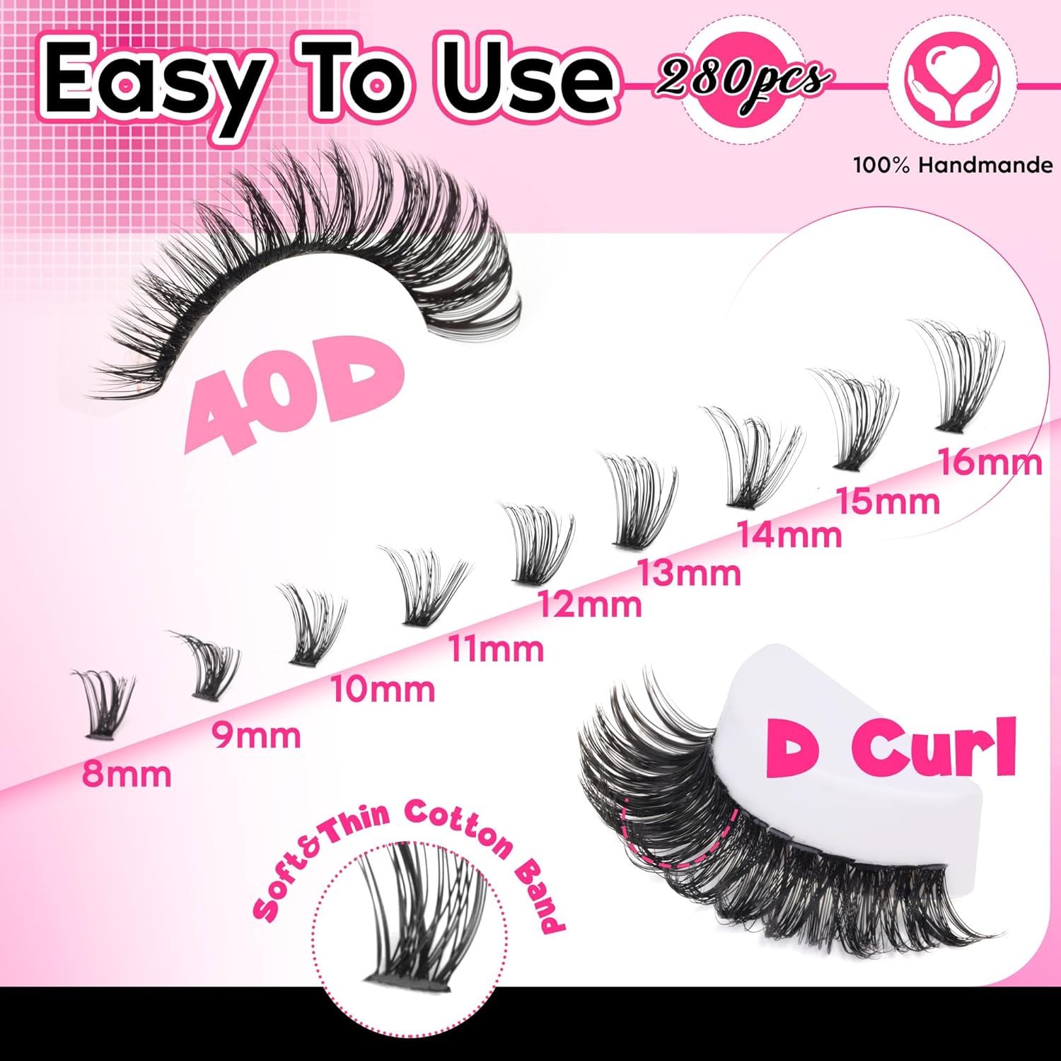 FANXITON Lash Clusters 280 Pcs Wispy Lash Clusters D 8-16 MM Mix Natural Eyelash Clusters 40D Individual Eyelash DIY Lash Extensions at Home(40D)