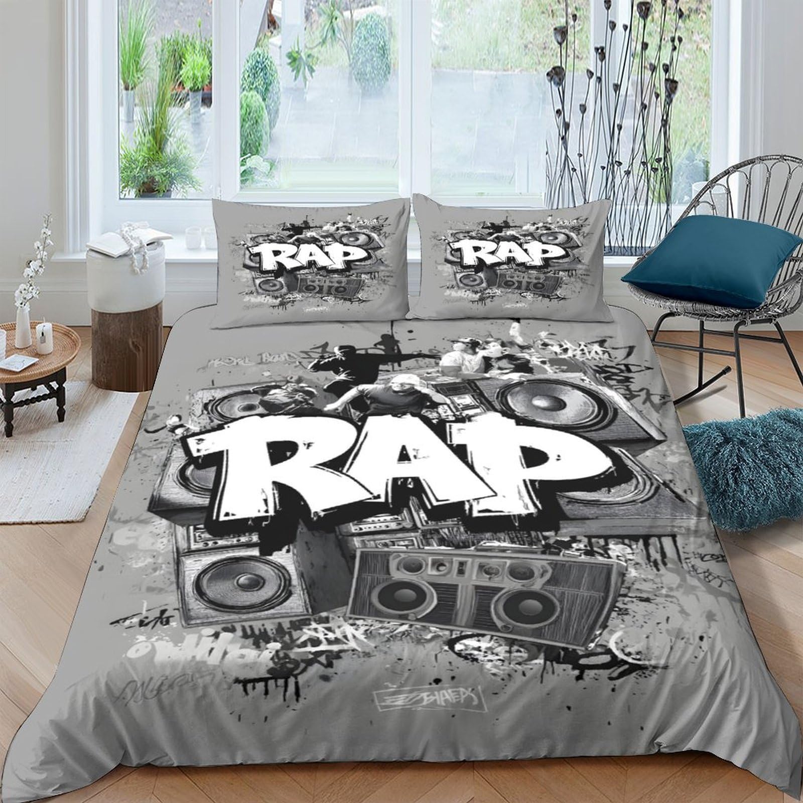 Ctjqhvkz Style-4 3D Printed Graffiti Rap Fitted Sheet Microfiber Urban Hip Hop Bed Cover For Bedroom Dorm Mattress Protection Decor Single（135X200cm）
