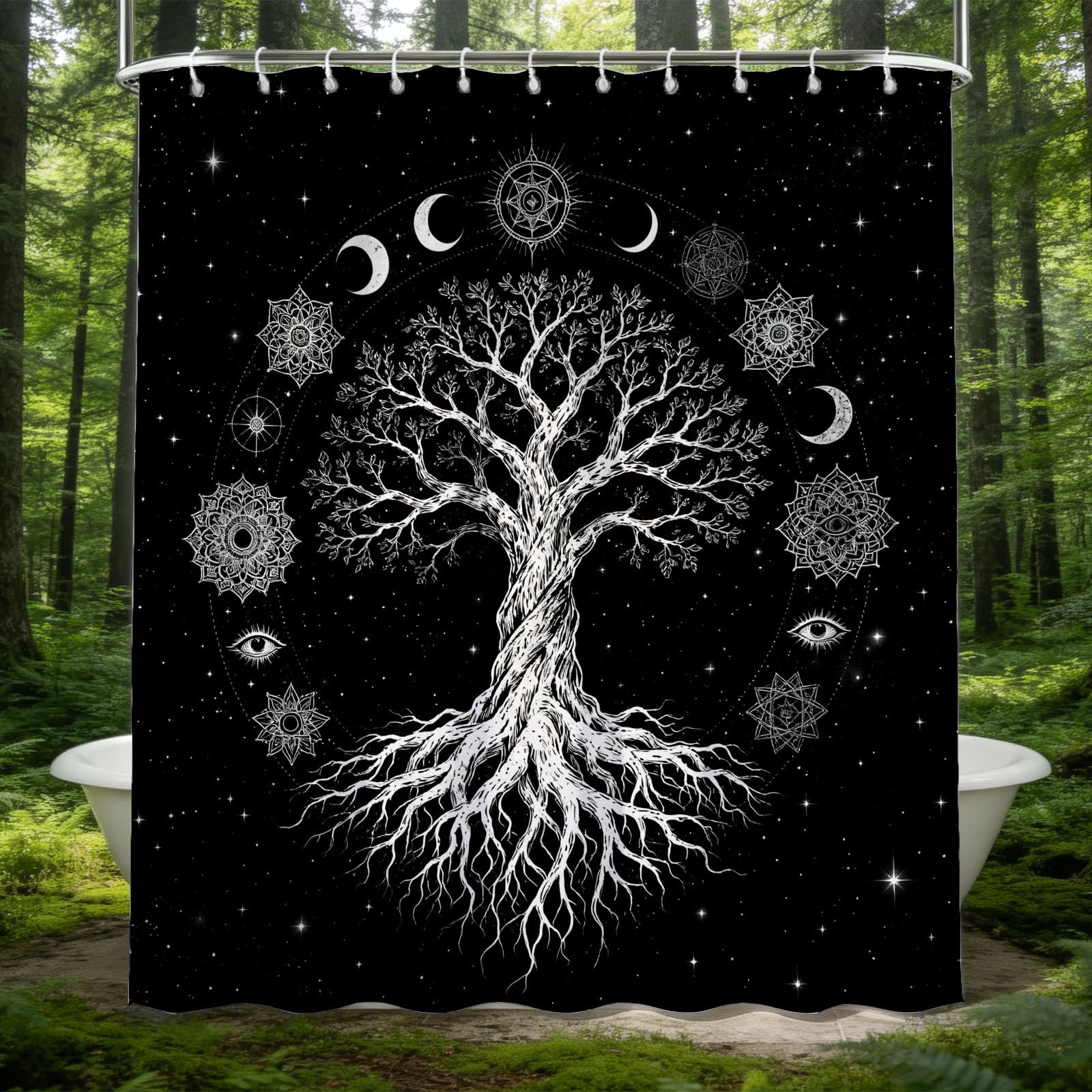 Hongduo 3D Cartoon Tree Shower Curtain for Stalls Bathtubs Moon Bathroom Decor Shower Curtain Set Polyester Fabric Waterproof 180x200cm/71X79 Inch with Hooks