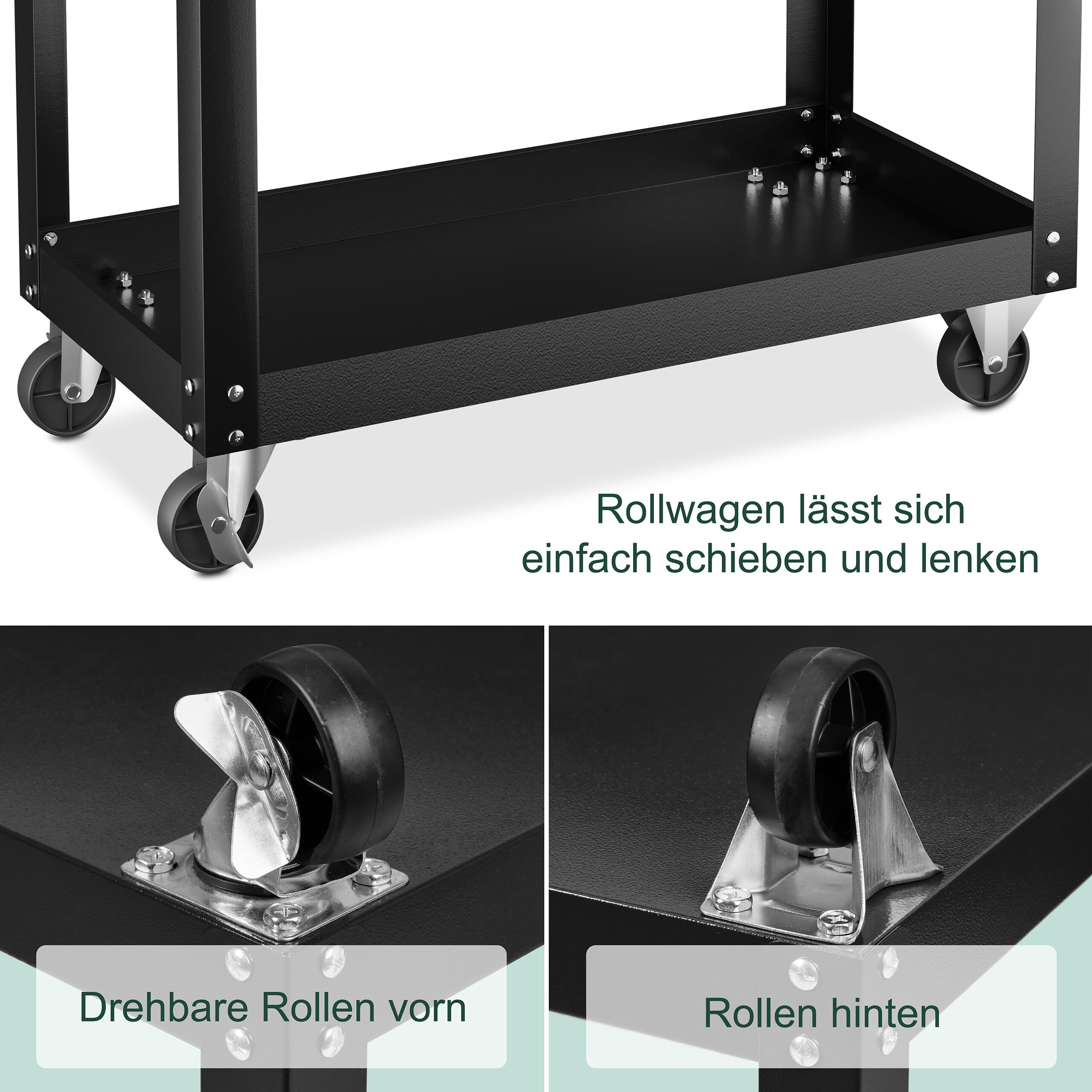 Relaxdays Werkstattwagen, Werkzeugwagen mit 2 Ebenen, mobiler Montagewagen, bis 100 kg, HxBxT: 76 x 78 x 35 cm, schwarz
