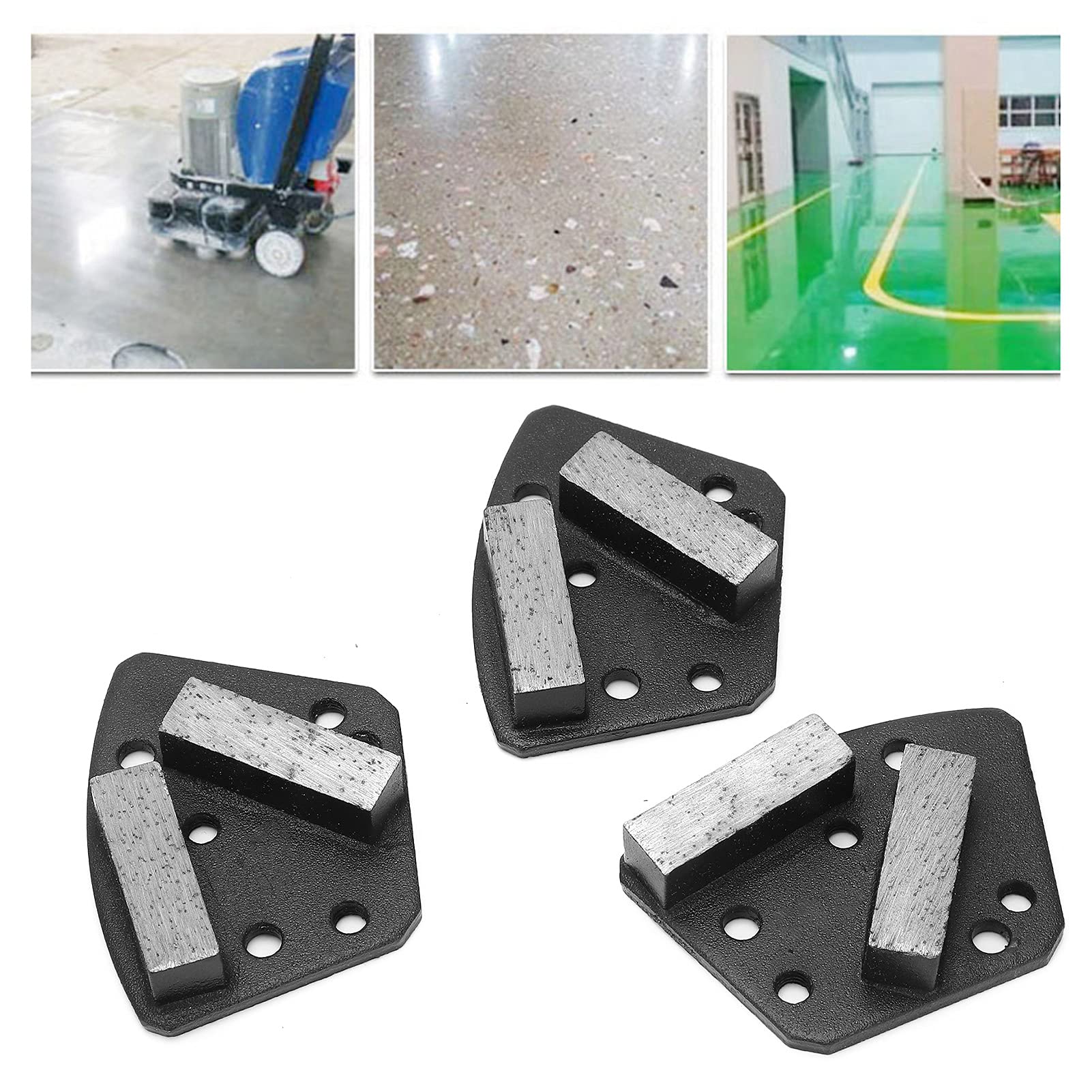 3 Pattini Diamantati Trapezoidali Diamantati 16# Neri con 2 Denti Ad Alta Efficienza di Macinazione per Smerigliatrici per Calcestruzzo