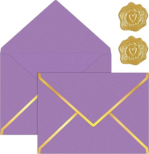 Paquete de 30 sobres de 5 x 7 pulgadas para invitaciones, sobres de correo de negocios de colores con solapa dorada en V, sobres A7 para bodas,