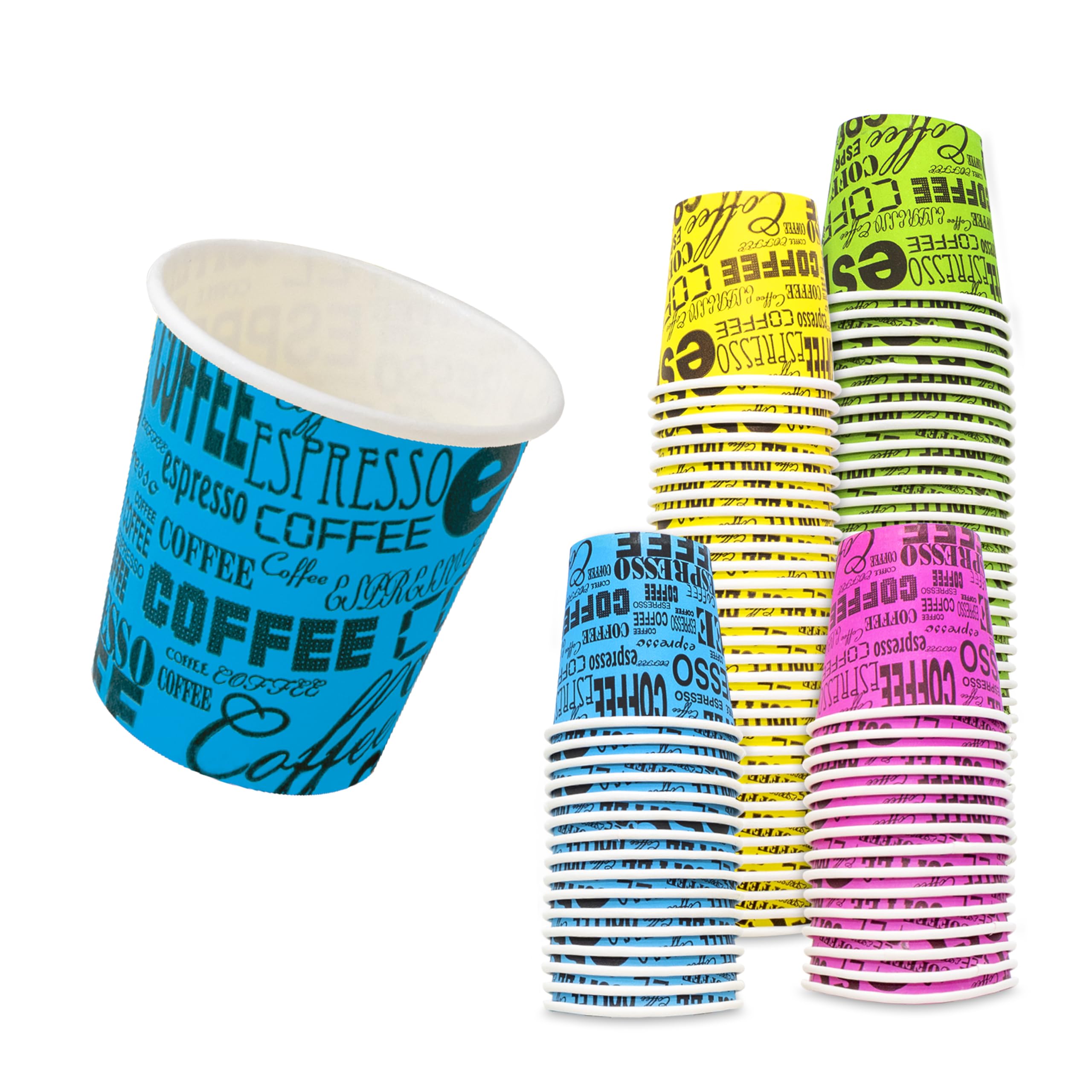 COFFISANO 200 Bicchierini da Caffè Colorati | Bicchieri in Cartoncino da 75 ml per Espresso Tè Bevande Usa e Getta in Monouso Riciclabili, per Ristoranti, Ufficio, Asporto, Bar