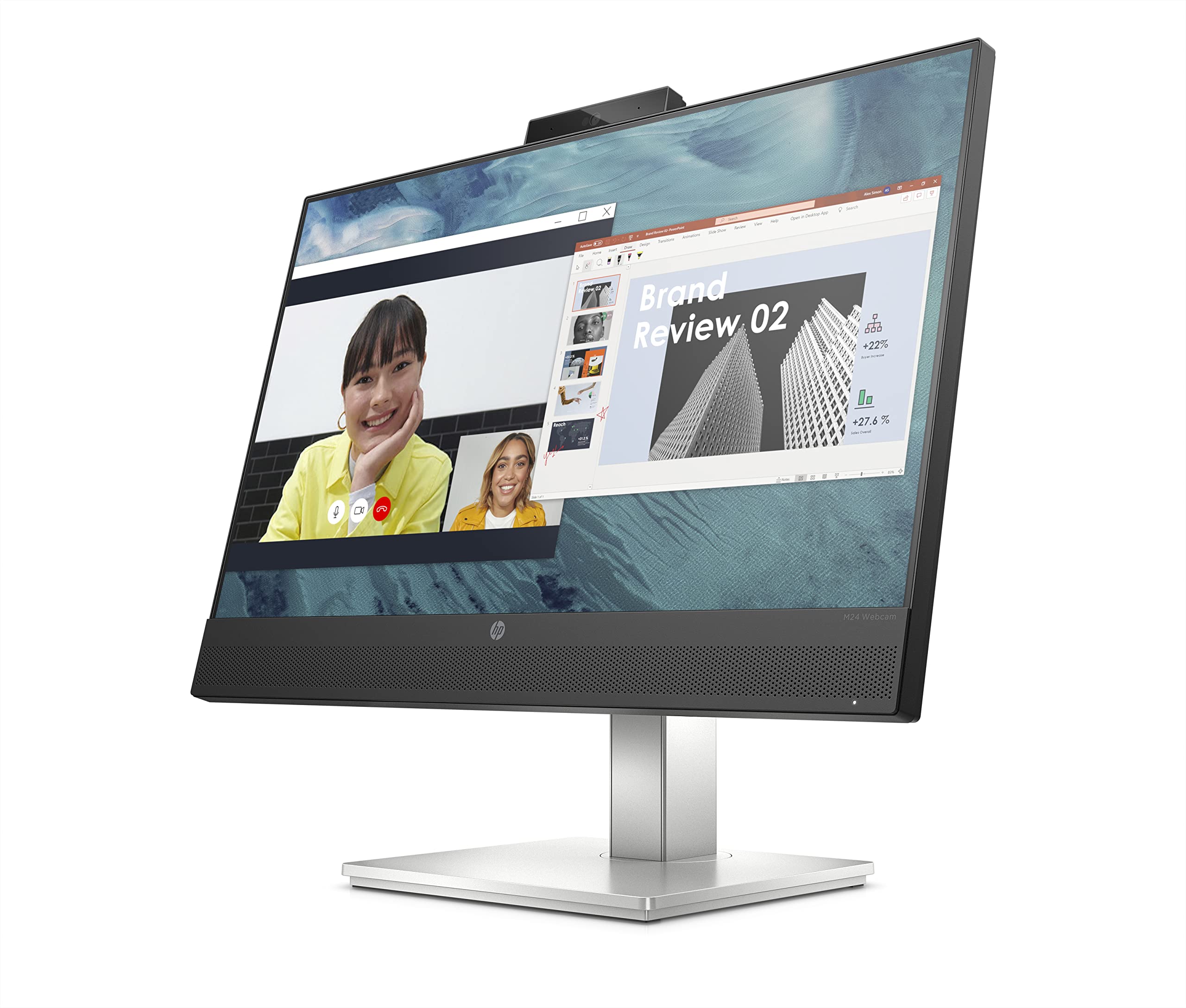 HP M24 Webcam Monitor - 24 Inch Screen, Full HD IPS, 75Hz, 5ms 