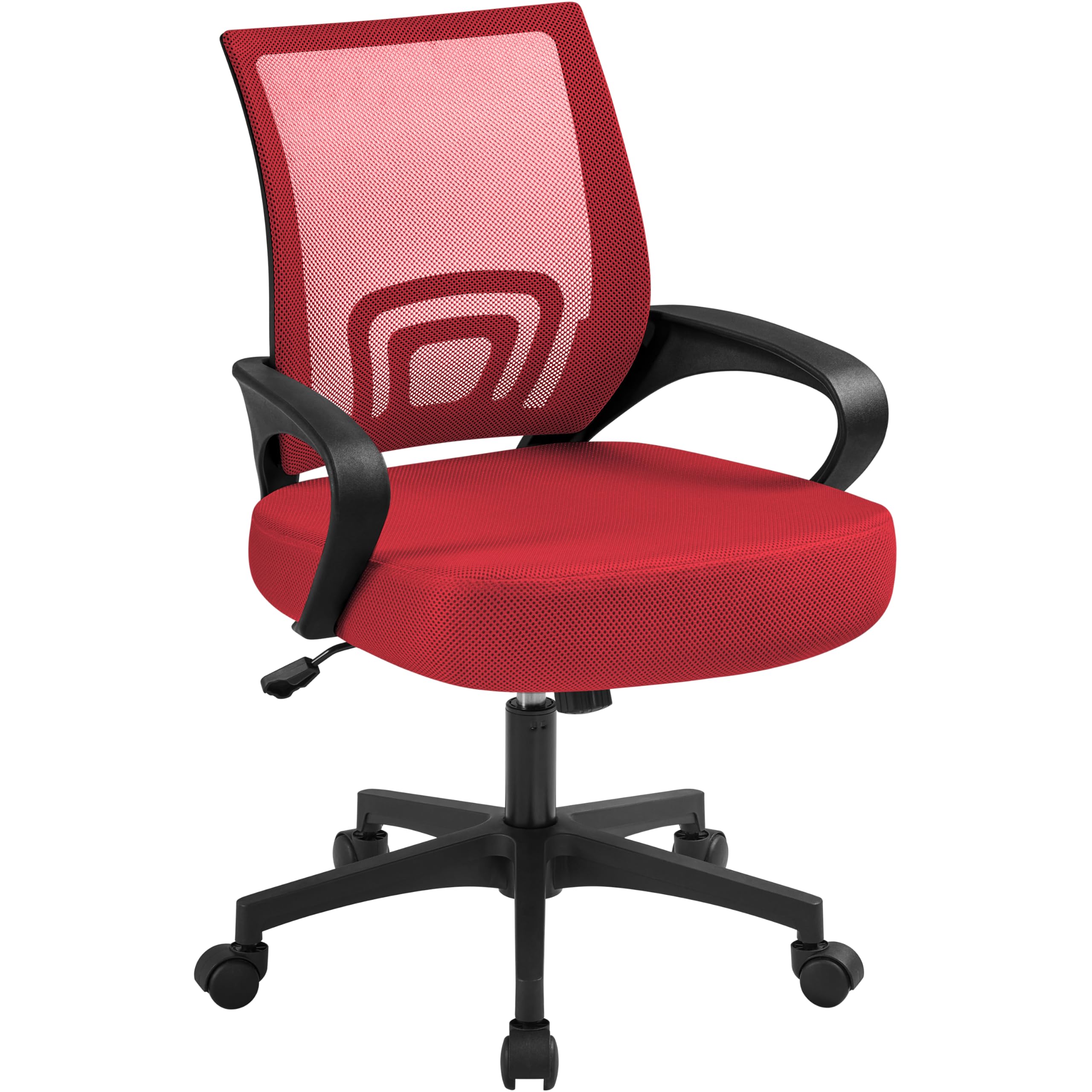 Yaheetech Silla de Escritorio Oficina Malla Silla Ergonomica con Soporte Lumbar Altura Ajustable Respaldo Transpirable Silla Giratoria Función Inclinación para Oficina Capacidad Max136 KG Roja