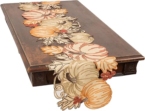 Camino de mesa de fiesta de calabaza, 15 x 54 pulgadas, vara dorada