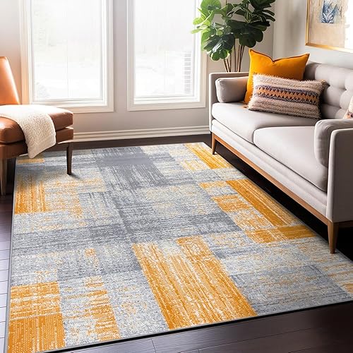 Rugshop Alfombra suave de diseño envejecido contemporáneo, 5 x 7 pies, color amarillo