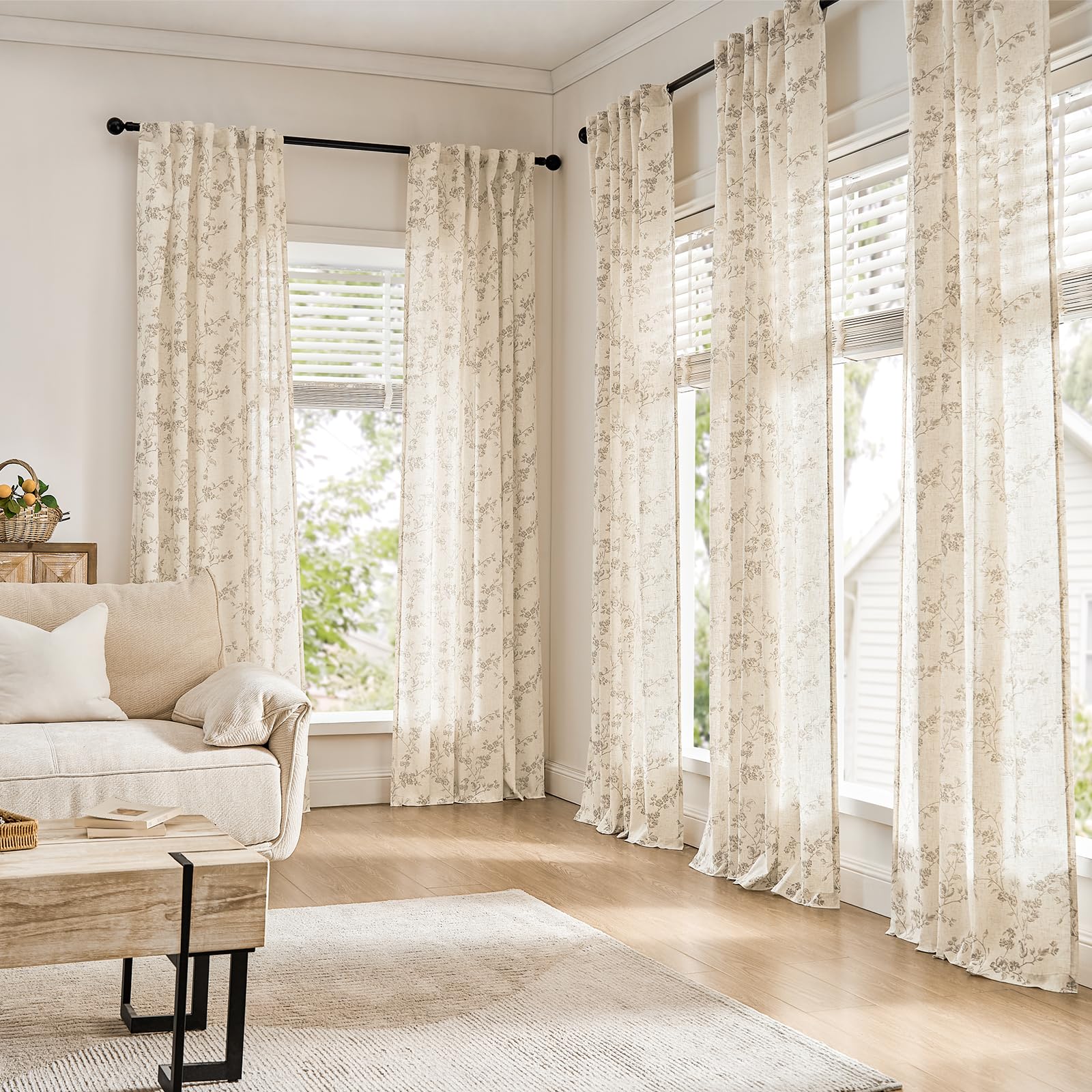 TOPICK Cortinas para Salón de Lino Modernas 2 Piezas 140An x 260Alcm Marrón | Cortinas para ventanas translúcidas con cinta fruncidora de dormitorio, cortinas de estilo rústico, bohemio, para Privacidad