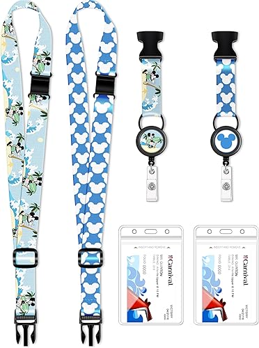 Akkya Cordón de crucero para tarjetas de barco con carrete retráctil, tarjeta de identificación impermeable, paquete de 2 lindos cordones de viaje