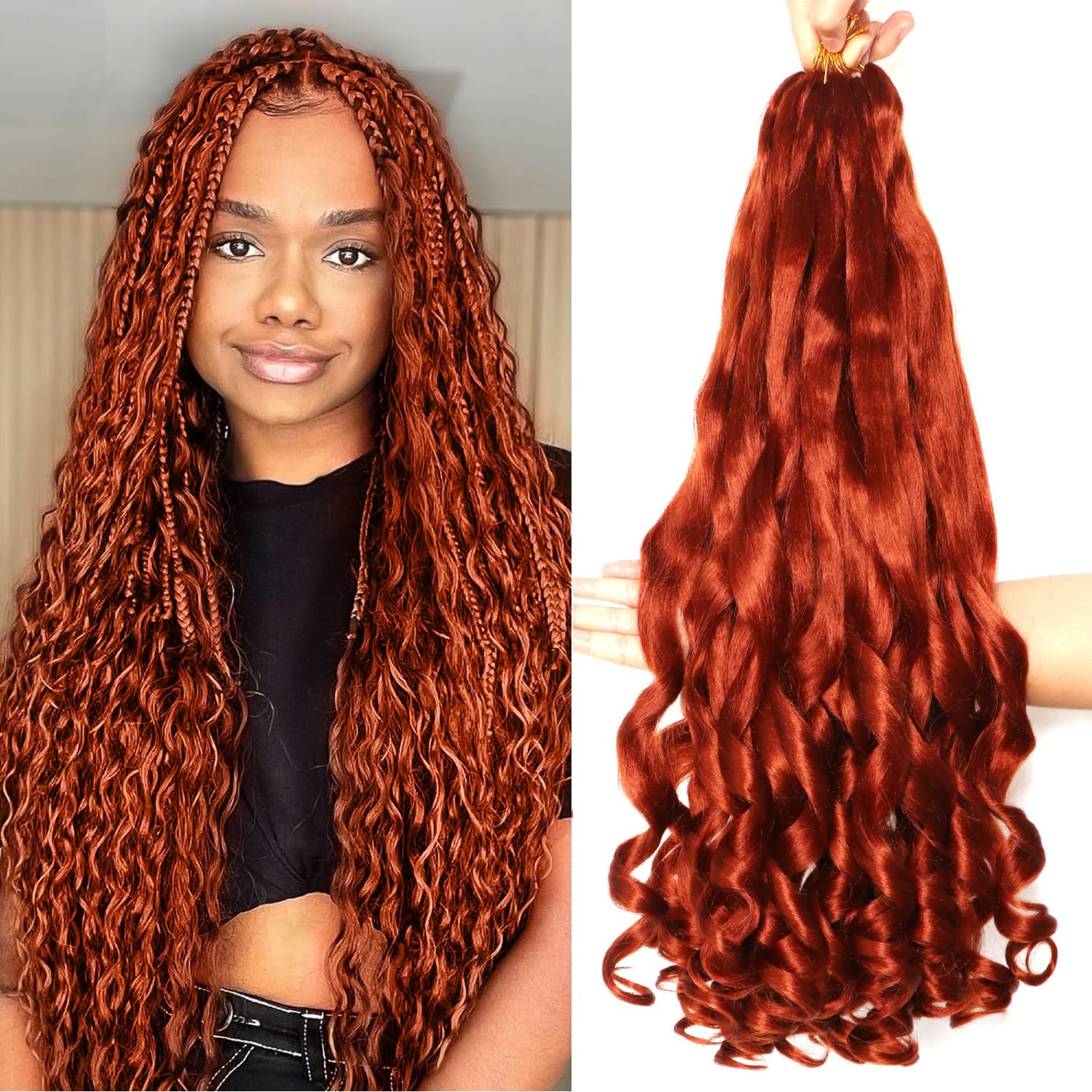 9Packs French Curl Braiding Hair Extension Crochet Braids Hair Extensions for Braiding Crochet Hair for Braiding Pre Stretched Braiding Hair Synthetic Hair for Braiding (#350