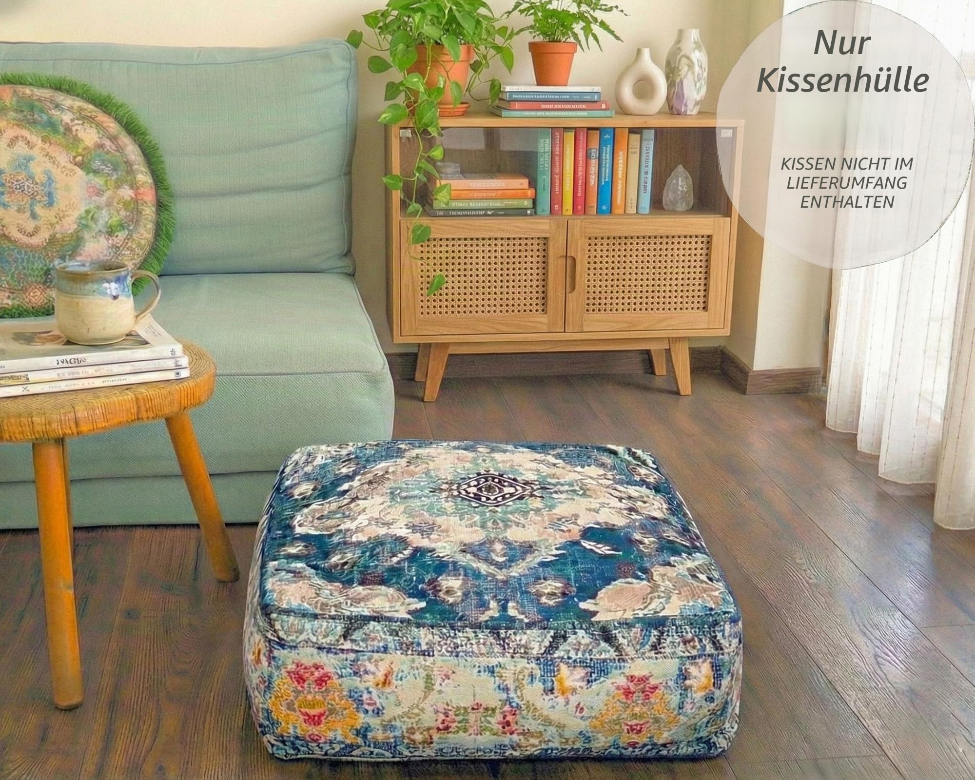 Mandala Life ART Bohemian Yoga Dekor Boden Kissenbezug - 60x20 cm - Quadratisch Meditation Kissenbezug - Bedruckter Baumwollte Hocker