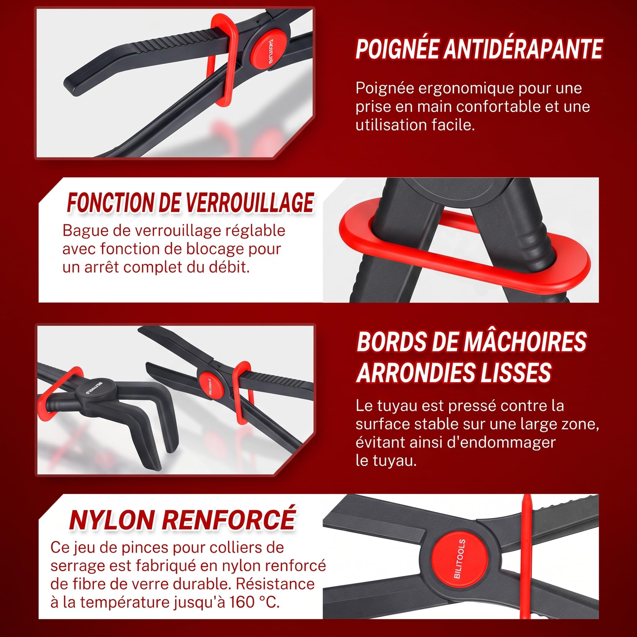 BILITOOLS Lot de 6 Pinces à Durite (Droites & Coudées à 90°) en Plastique – Pour Tuyaux de Carburant, de Frein et de Refroidissement