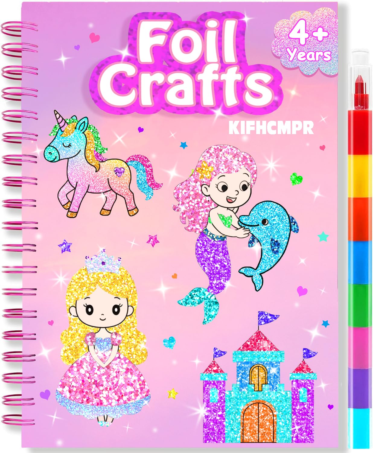 Foil Crafts for Kids-No Mess Colouring Book,Art & Craft Supplies Kits-Create Sparkly Princess Unicorn Pictures,Party Activity,DIY Creative Activity Travel Toy,Ideal Gifts for Girls Boys Ages 4+