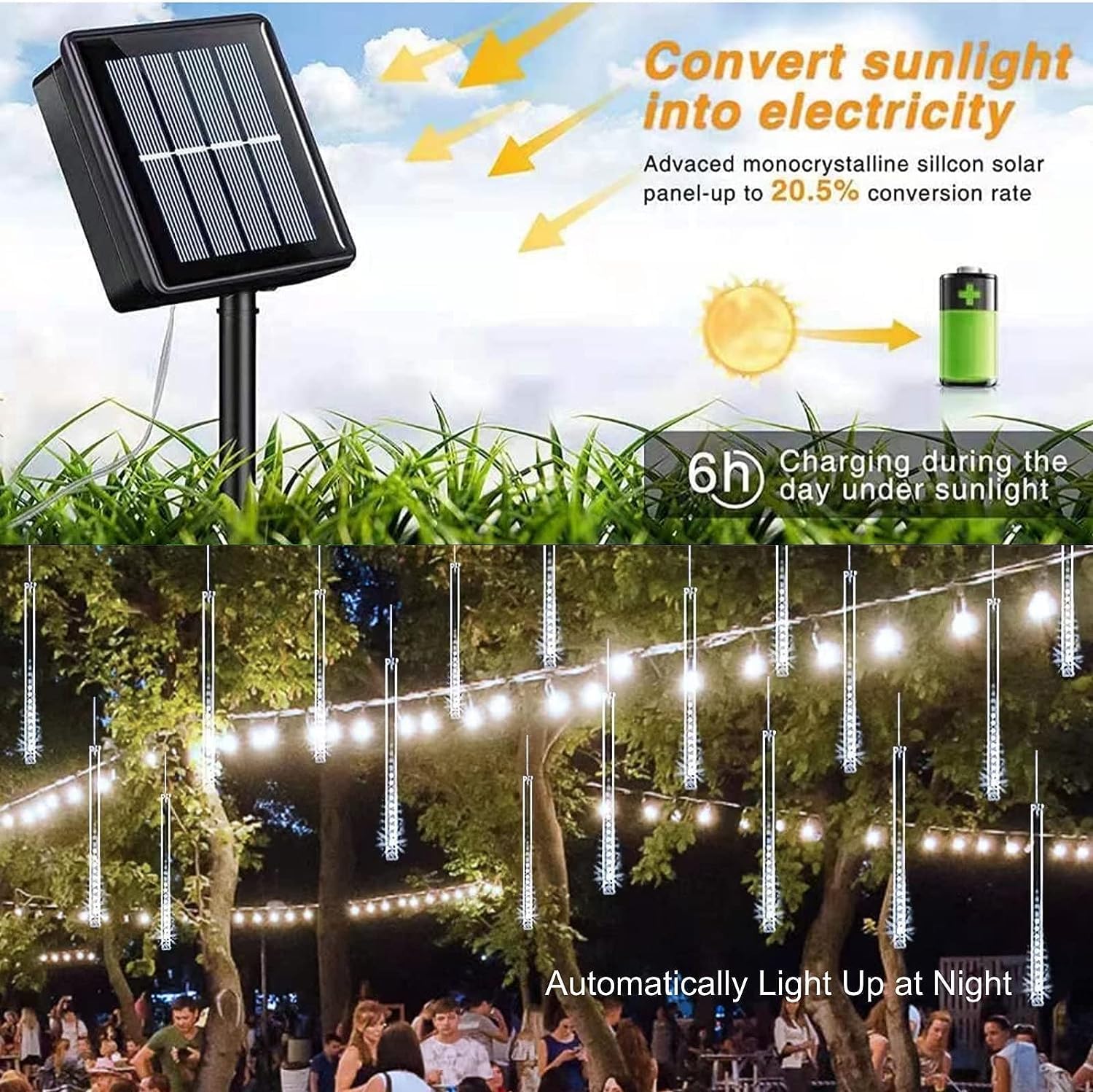 Luci Solari Meteoros A Pioggia Per Esterni - 8 Tubi 240 LED, IP65, Impermeabili, Per Natale E Feste - Foto 7