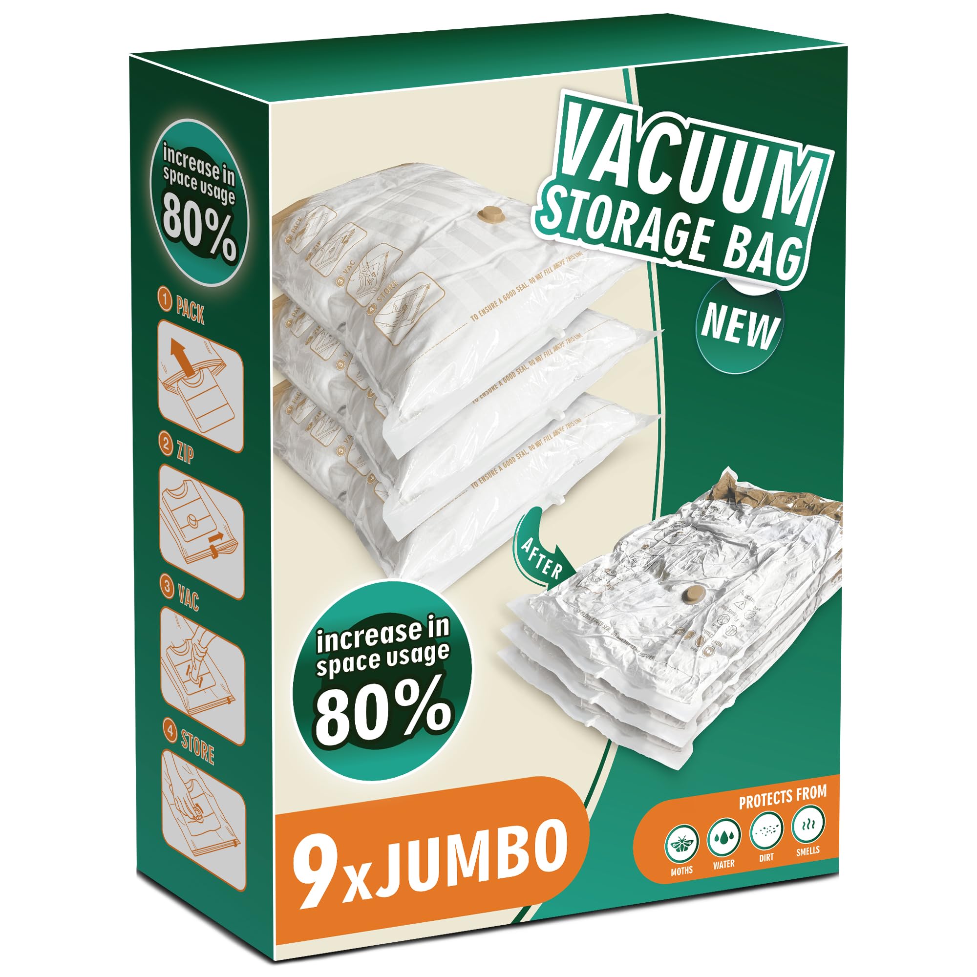Storage Master 9 Jumbo Pack Of Size Space Saver Bags For Travel And Home Reusable Vacuum Storage Bags Save 80% More Storage Space Work With Vacuum Cleaner (No Pump)