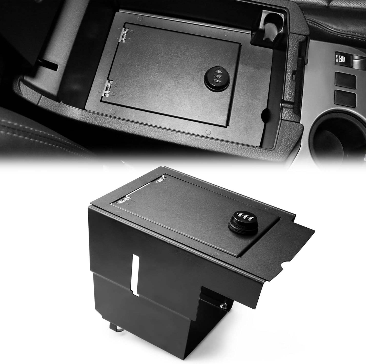 Center Console Safe Organizer Compatible with 2010-2020 Toyota Tacoma 4 RUNNER Gun Safe Storage Interior Accessories Console Gun Vault Security Lock Box Armrest Tray, 3-Digit Combination Lock