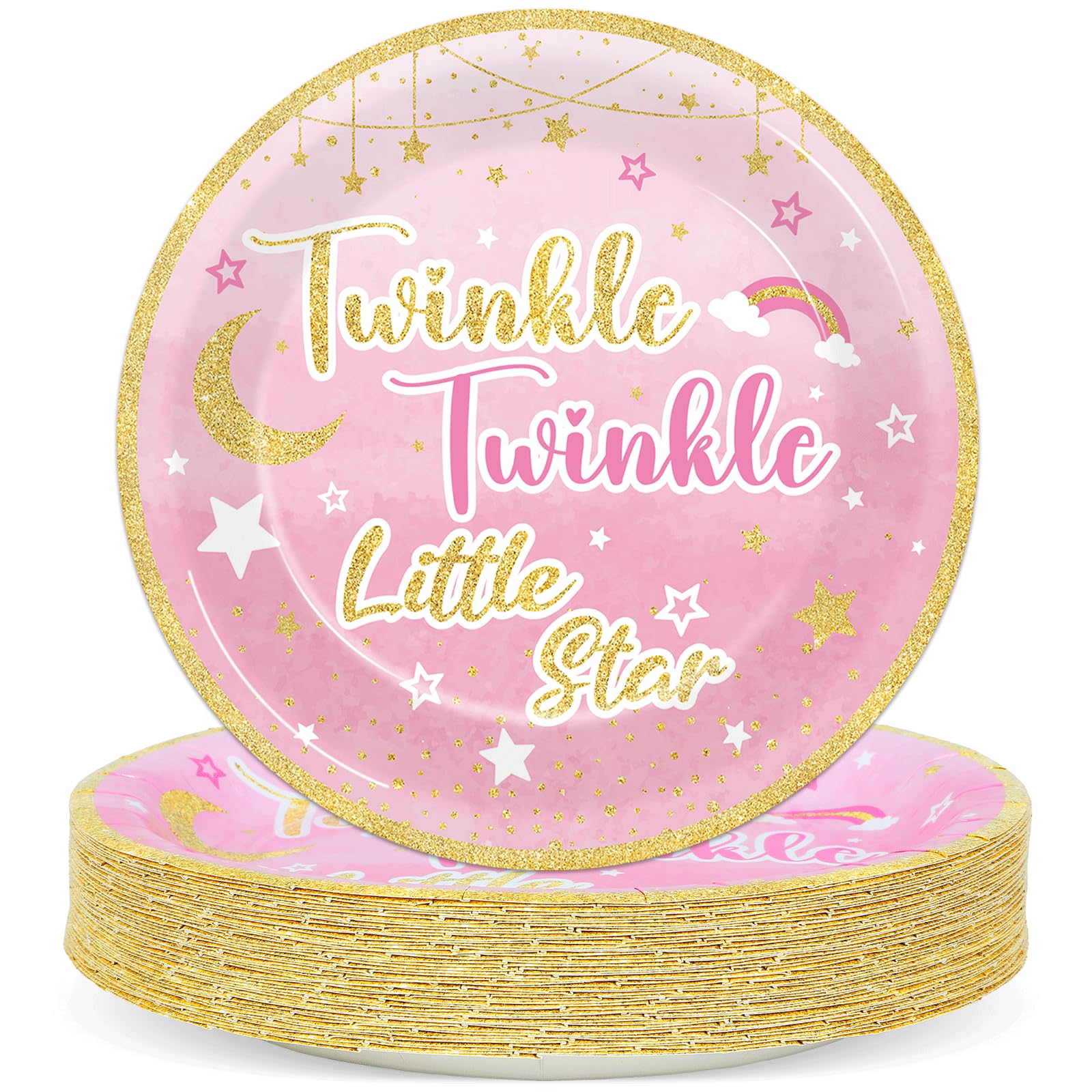 Assiettes en carton rose 22,9 cm pour baby shower Wiooffen x48