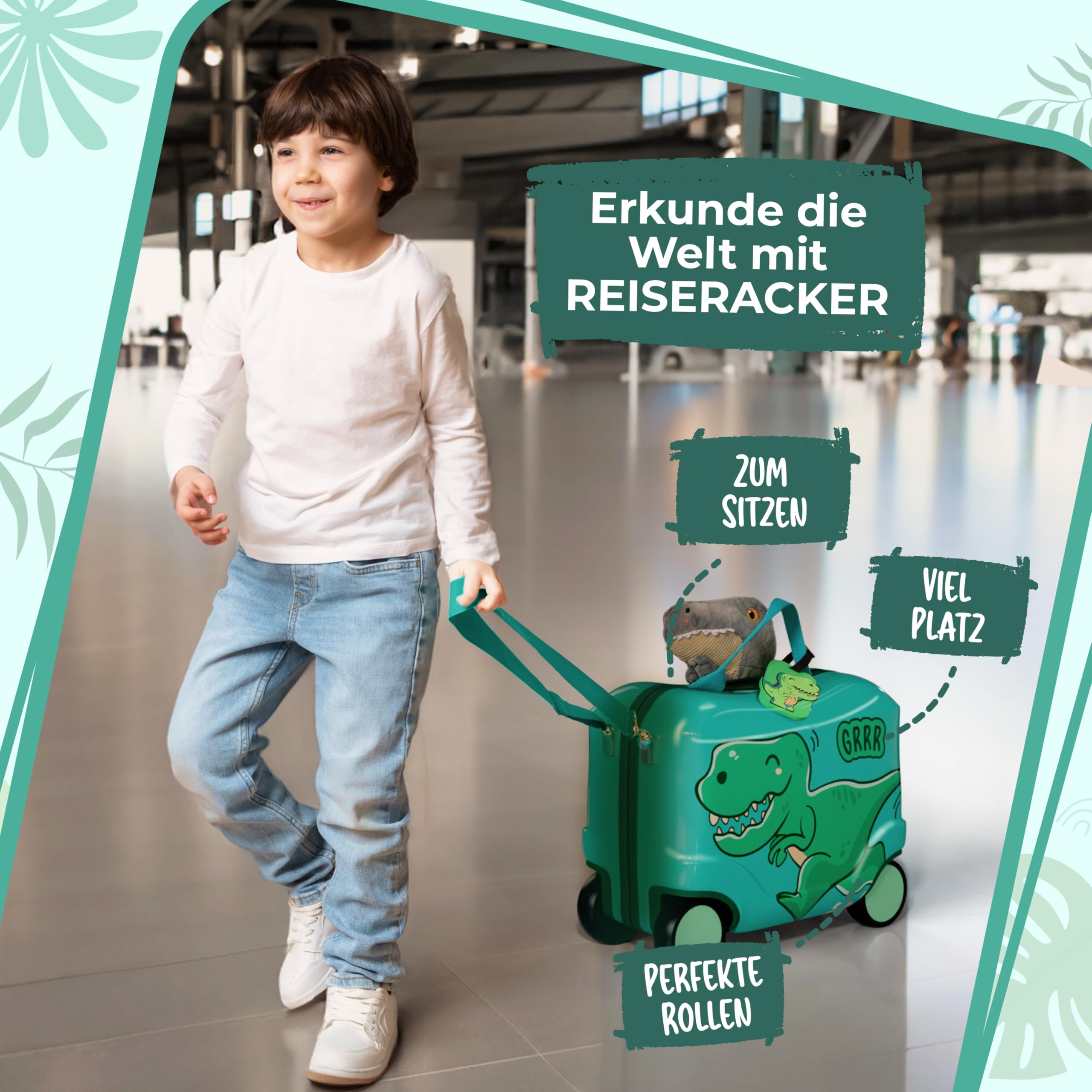 Kinderkoffer zum Draufsitzen als Kinderkoffer Handgepäck & Ersatz für Kindertrolley Jungen - Kinder Reisekoffer für Jungen - Kindergepäck mit Rollen